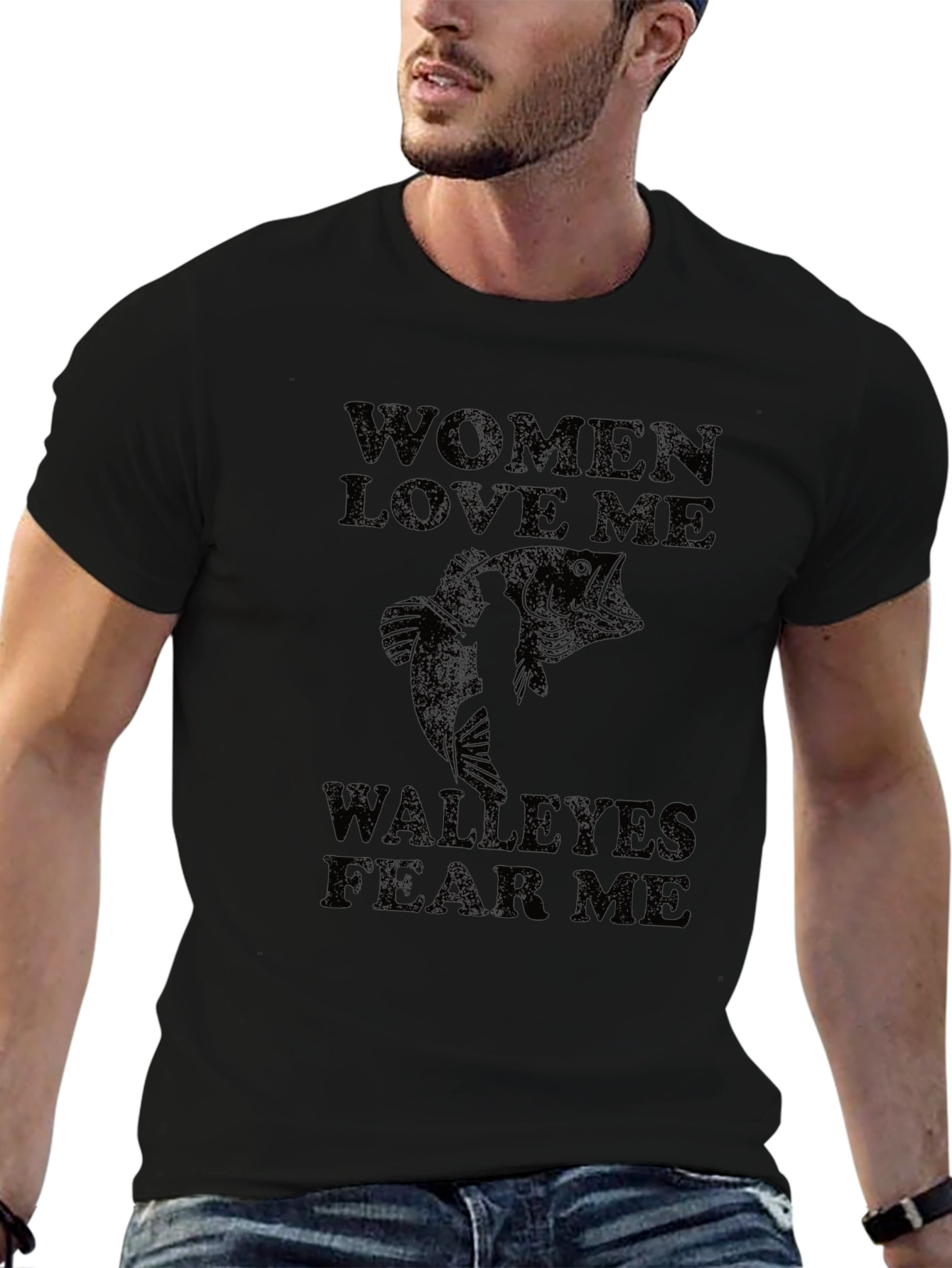 Mens Women Love Me Walleyes Fear Me Black T-Shirt