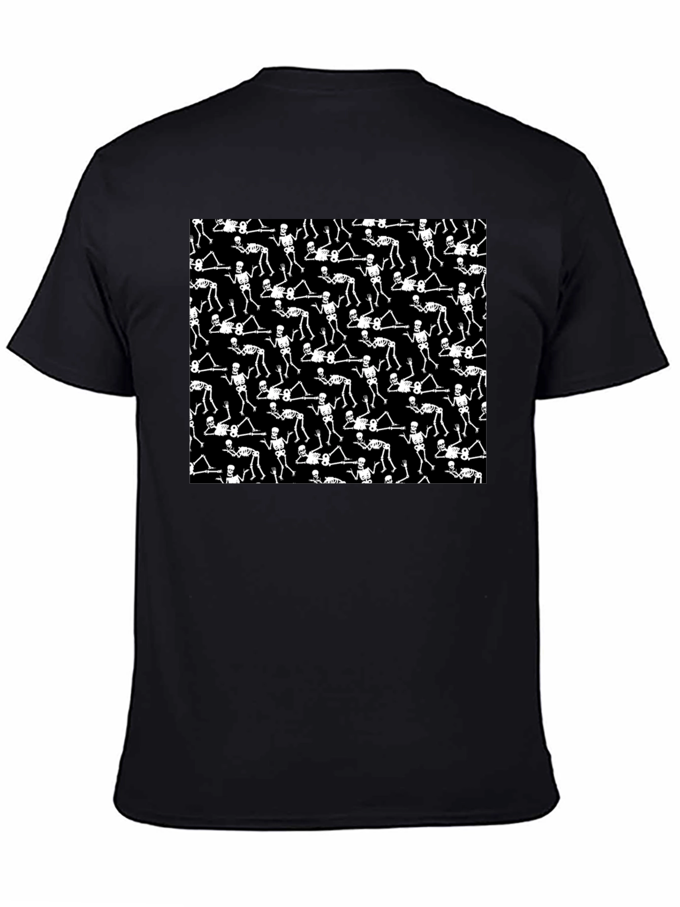 Skeleton Patterned Black Crew Neck T-Shirt