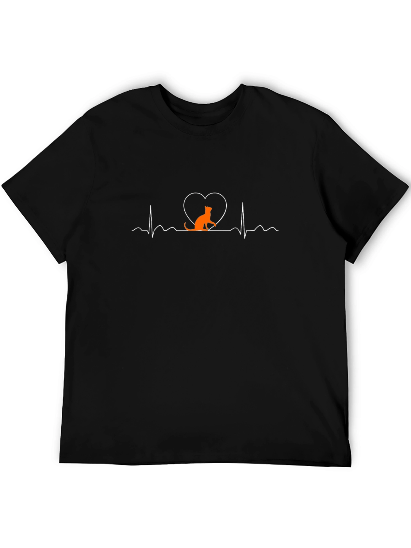 Cat Heartbeat Graphic Tee - Black