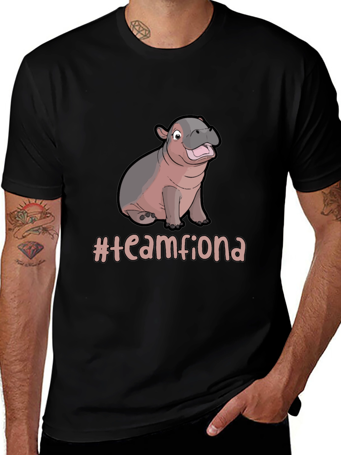 Team Fiona Hippo Graphic Black T-Shirt