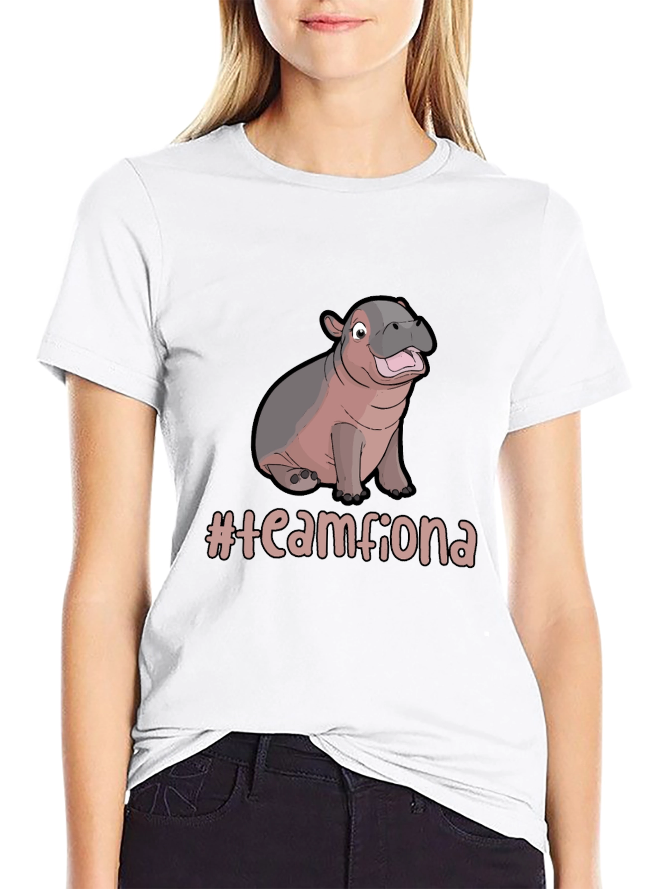 Team Fiona Hippo Graphic Black T-Shirt