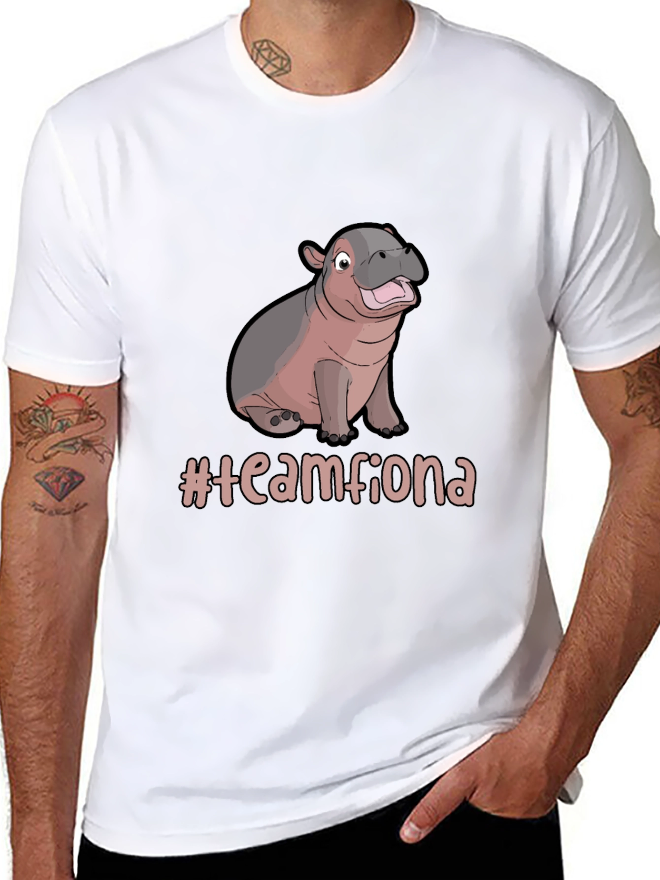Team Fiona Hippo Graphic Black T-Shirt