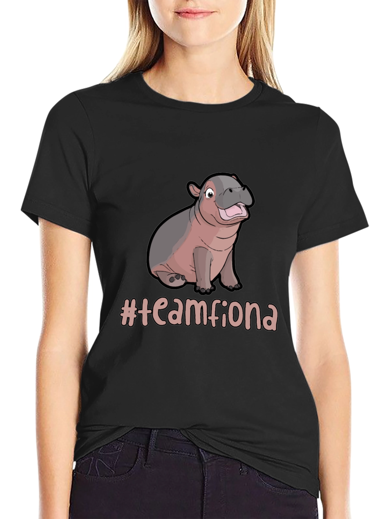 Team Fiona Hippo Graphic Black T-Shirt