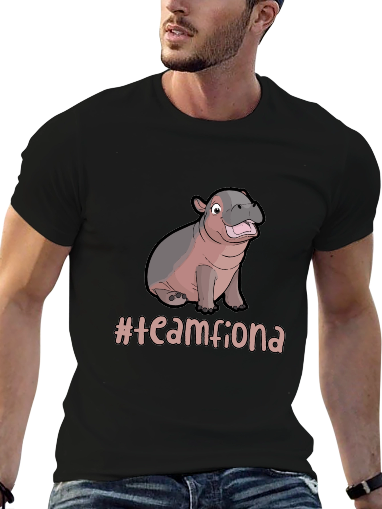 Team Fiona Hippo Graphic Black T-Shirt