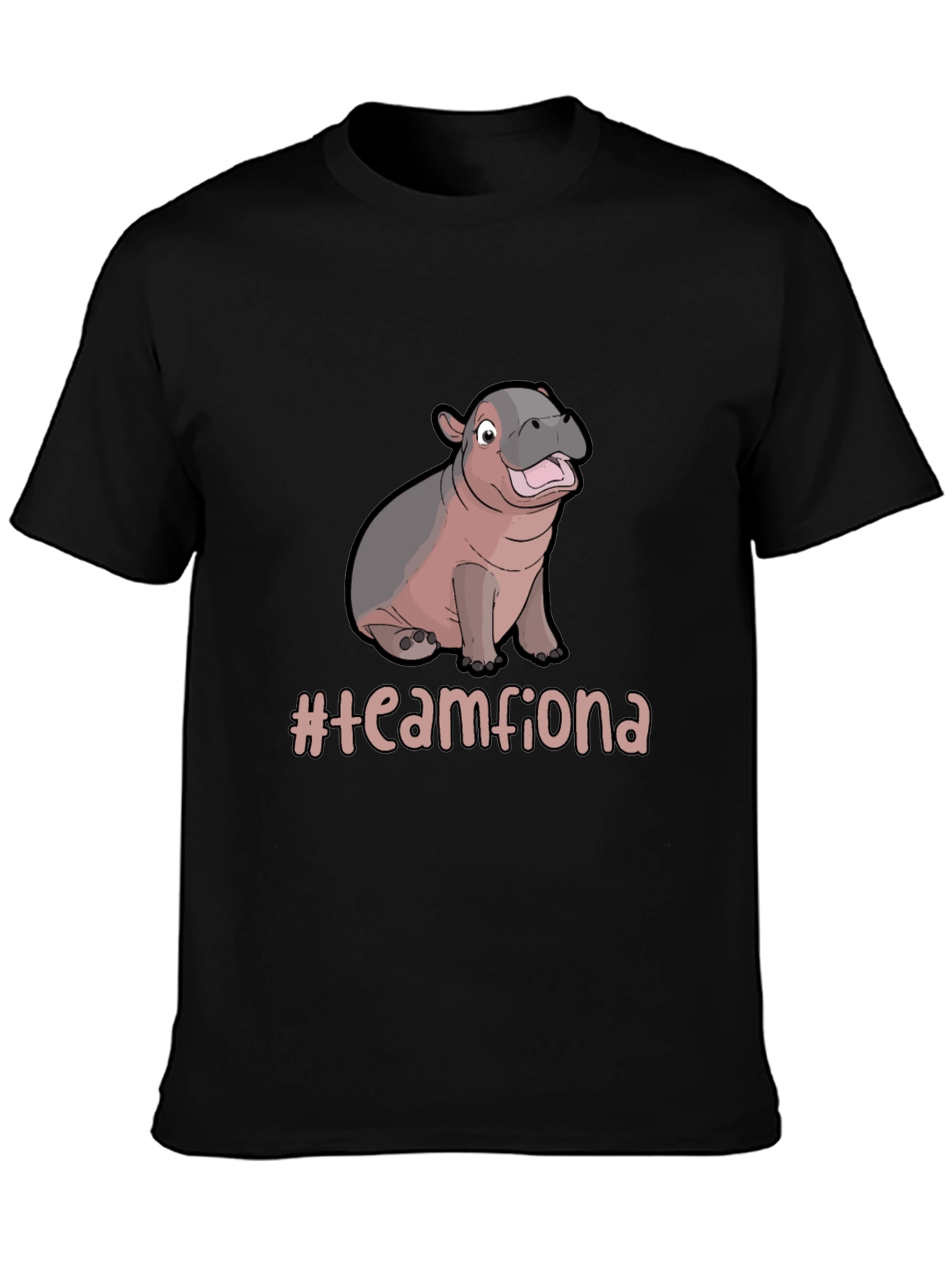 Team Fiona Hippo Graphic Black T-Shirt