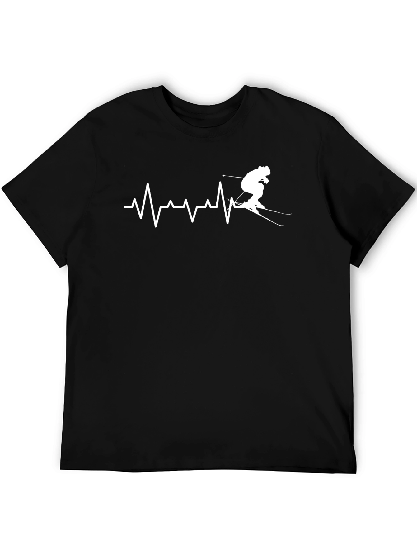 Skier Heartbeat Graphic T-Shirt - Black Cotton Tee