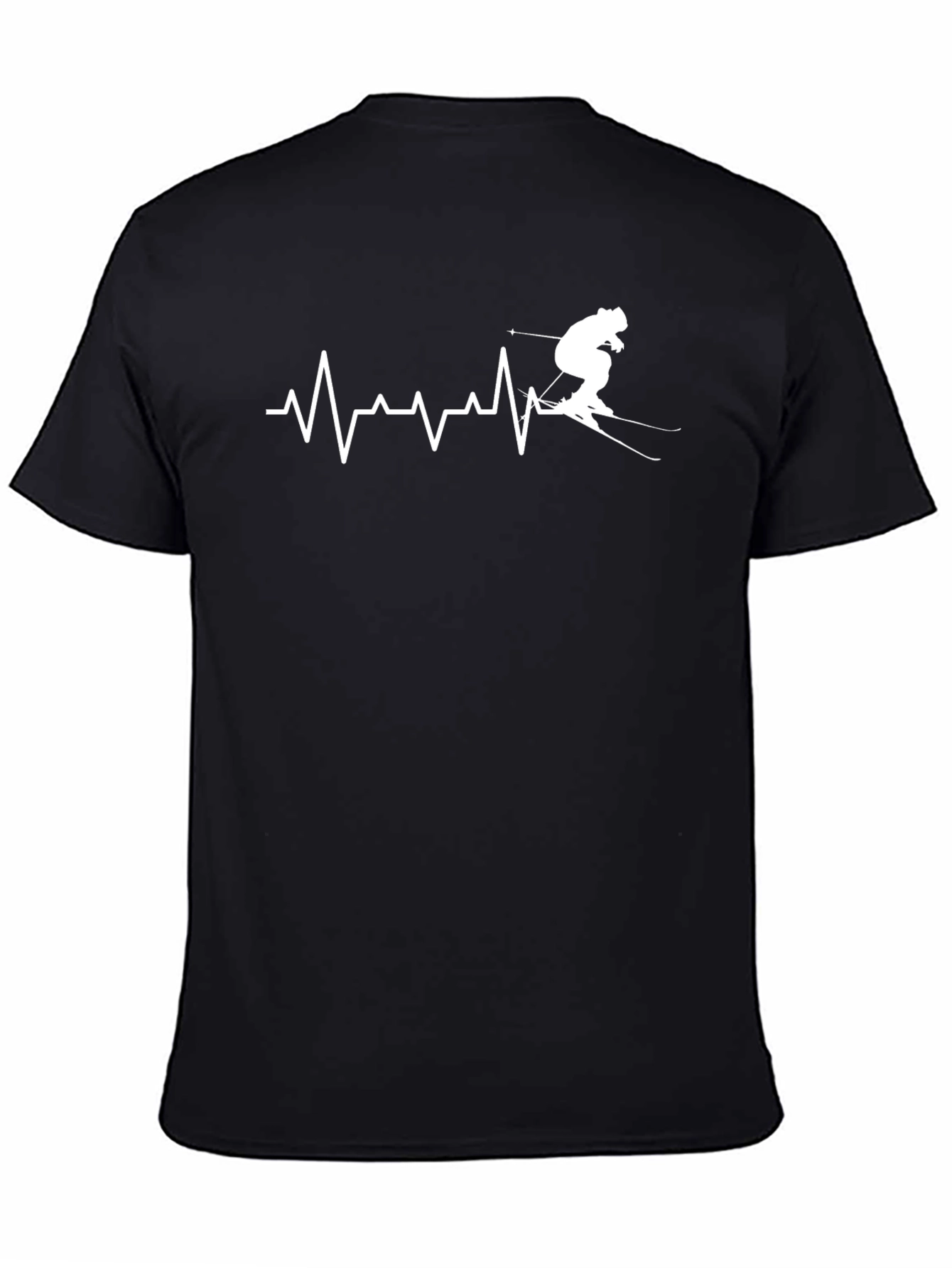 Skier Heartbeat Graphic T-Shirt - Black Cotton Tee