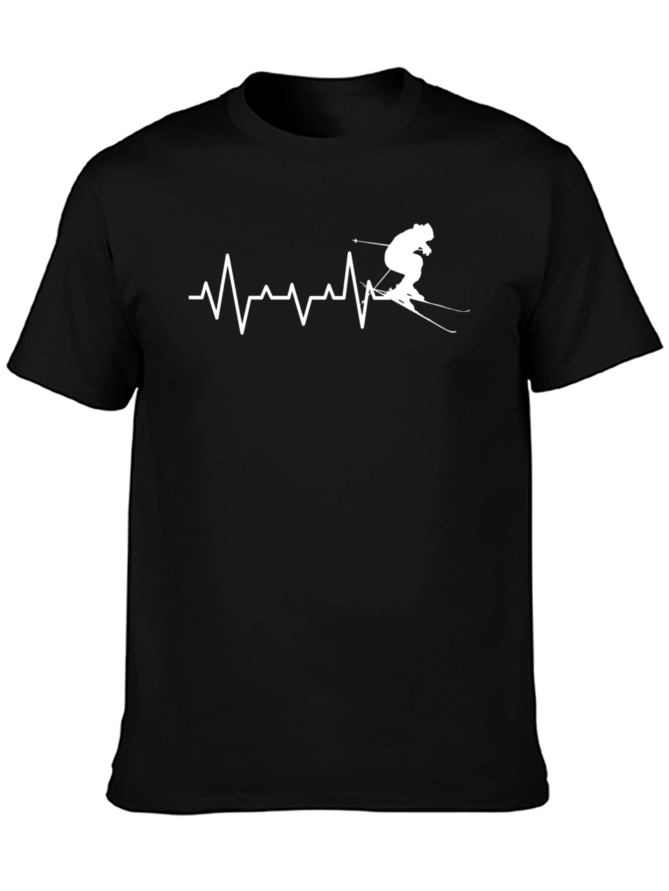 Skier Heartbeat Graphic T-Shirt - Black Cotton Tee