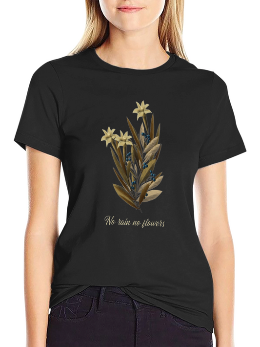 Floral Graphic Black T-Shirt - No Rain No Flowers