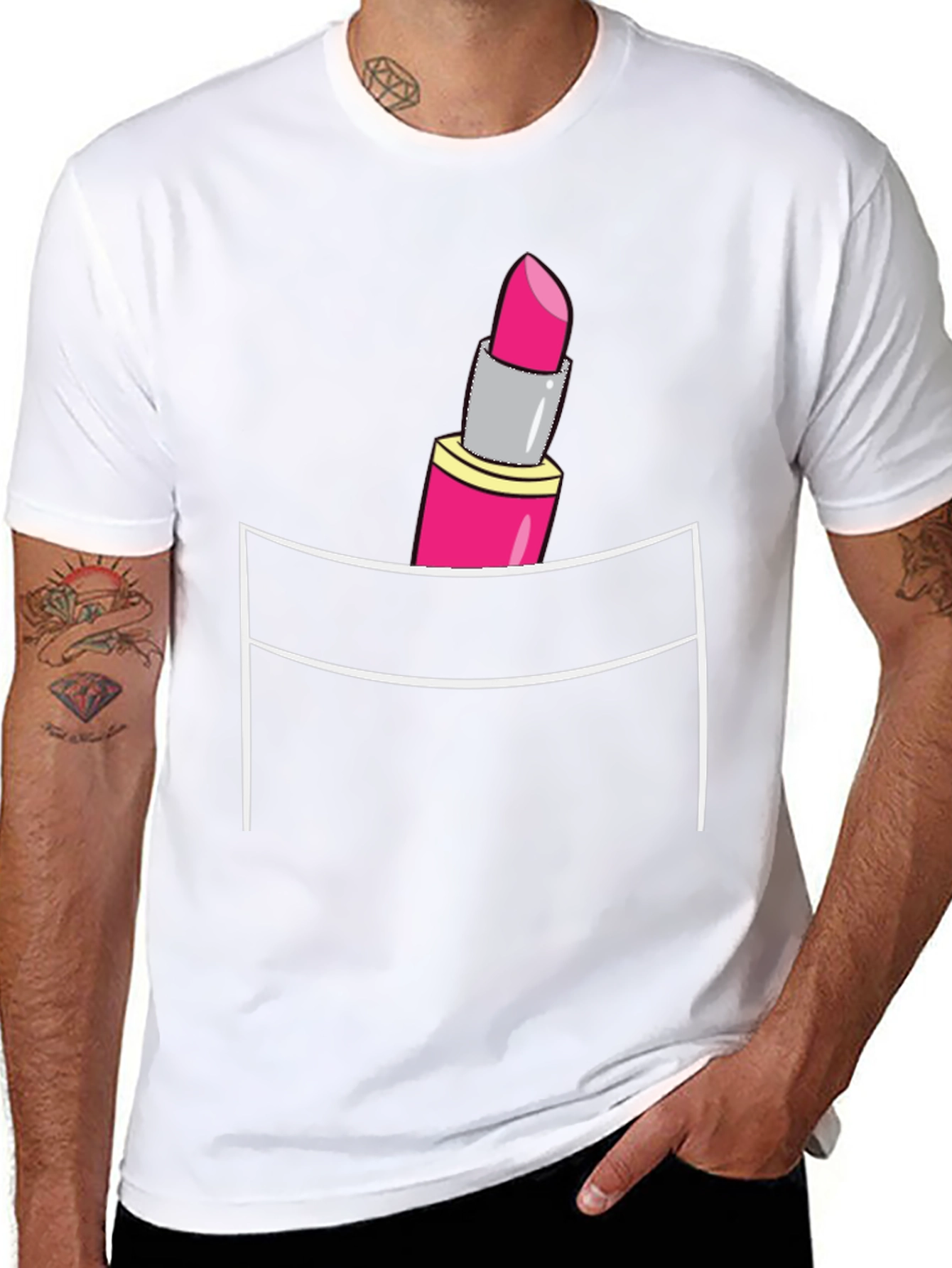 Lipstick Pocket Graphic T-Shirt - Mens Fashion Tee
