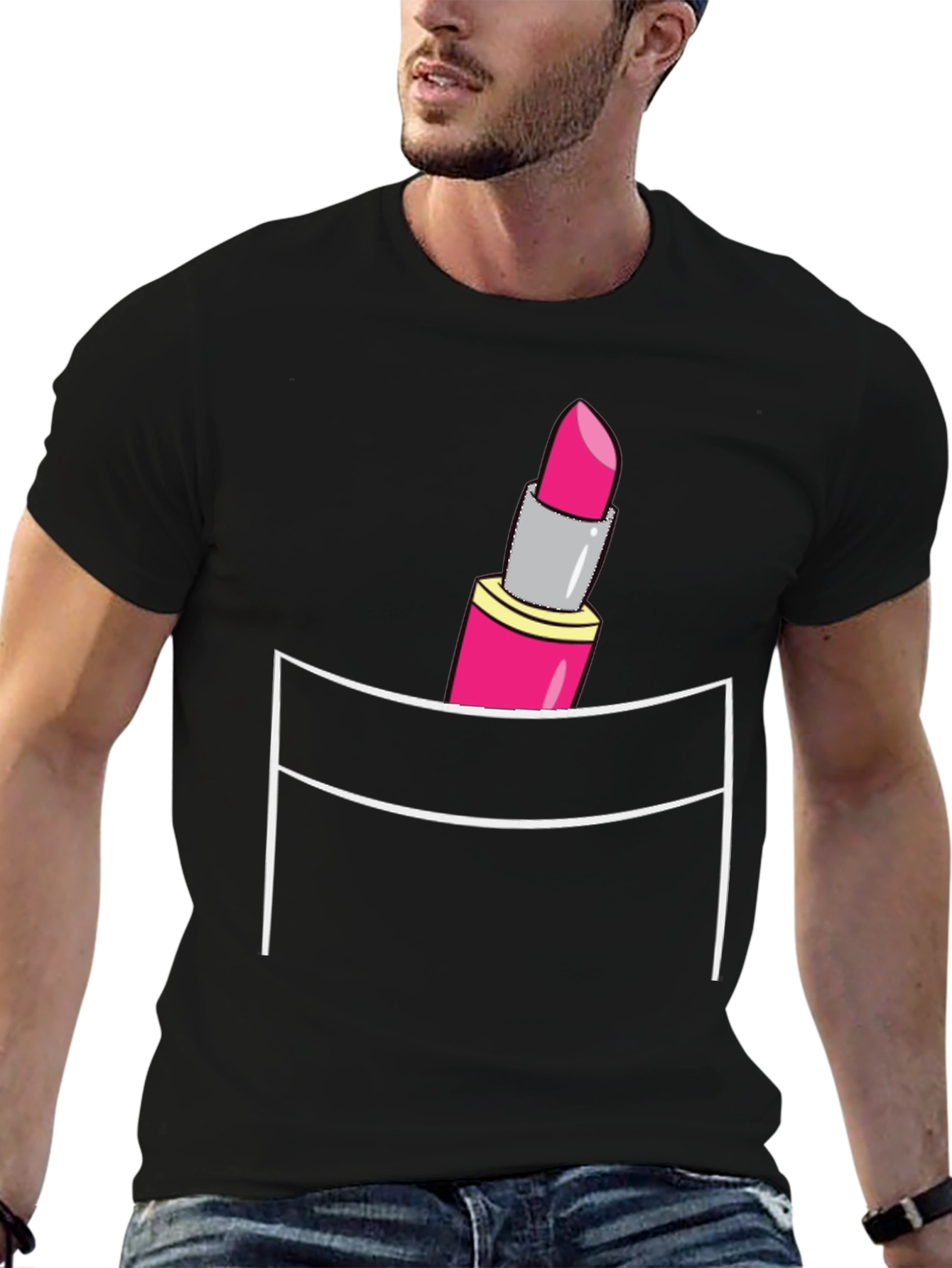 Lipstick Pocket Graphic T-Shirt - Mens Fashion Tee