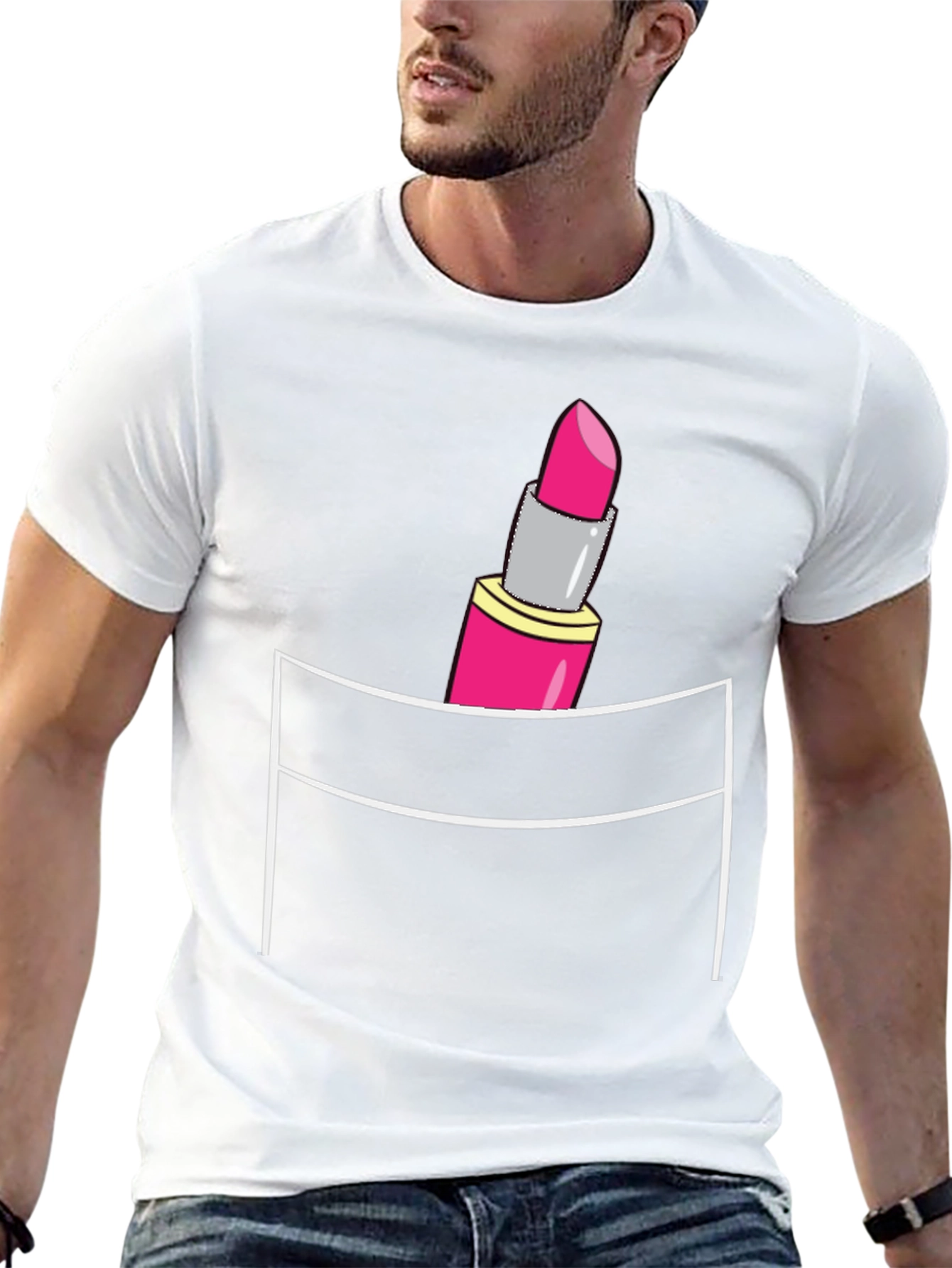 Lipstick Pocket Graphic T-Shirt - Mens Fashion Tee