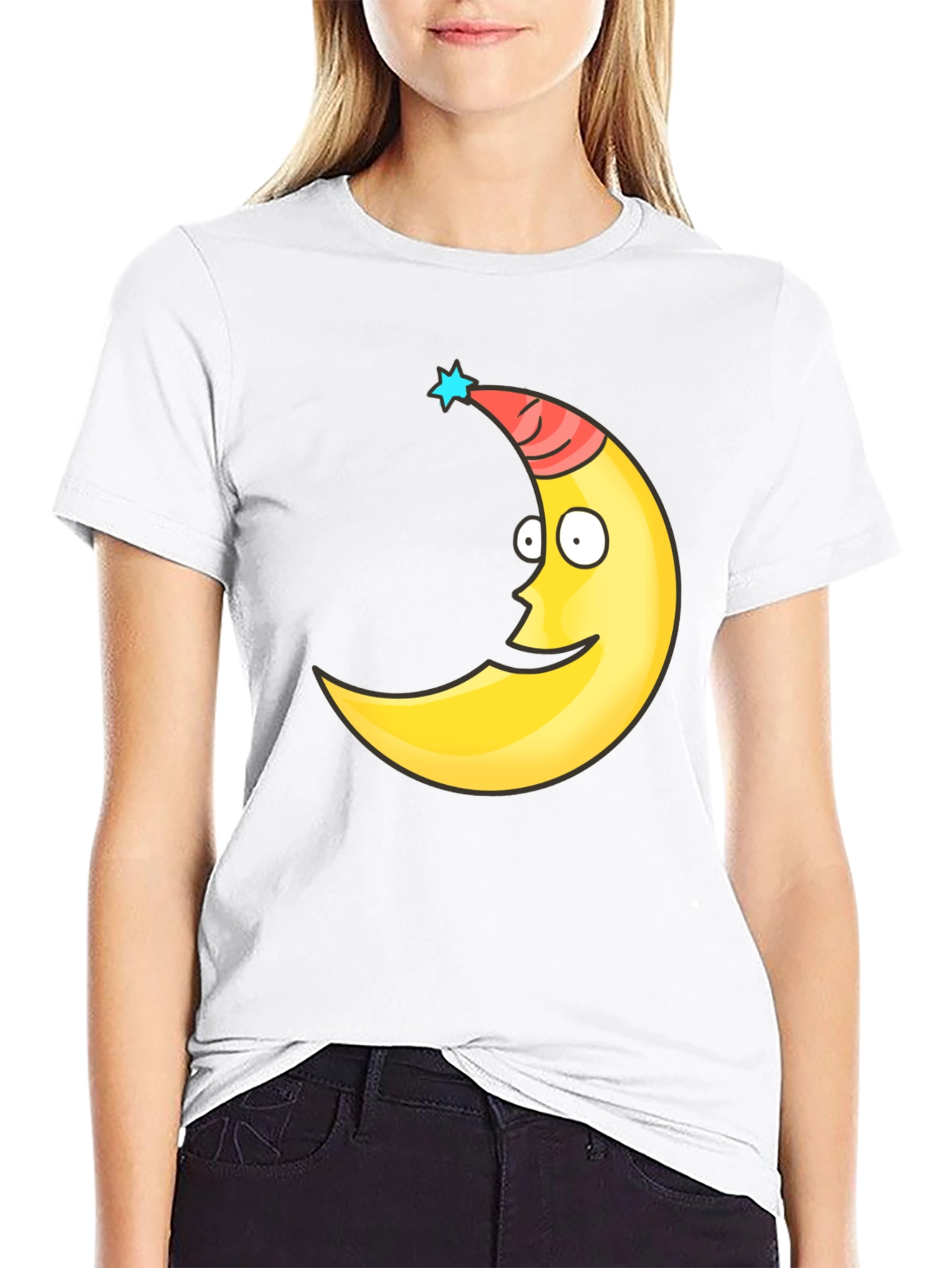 Funny Moon Face Graphic Tee - Black T-Shirt