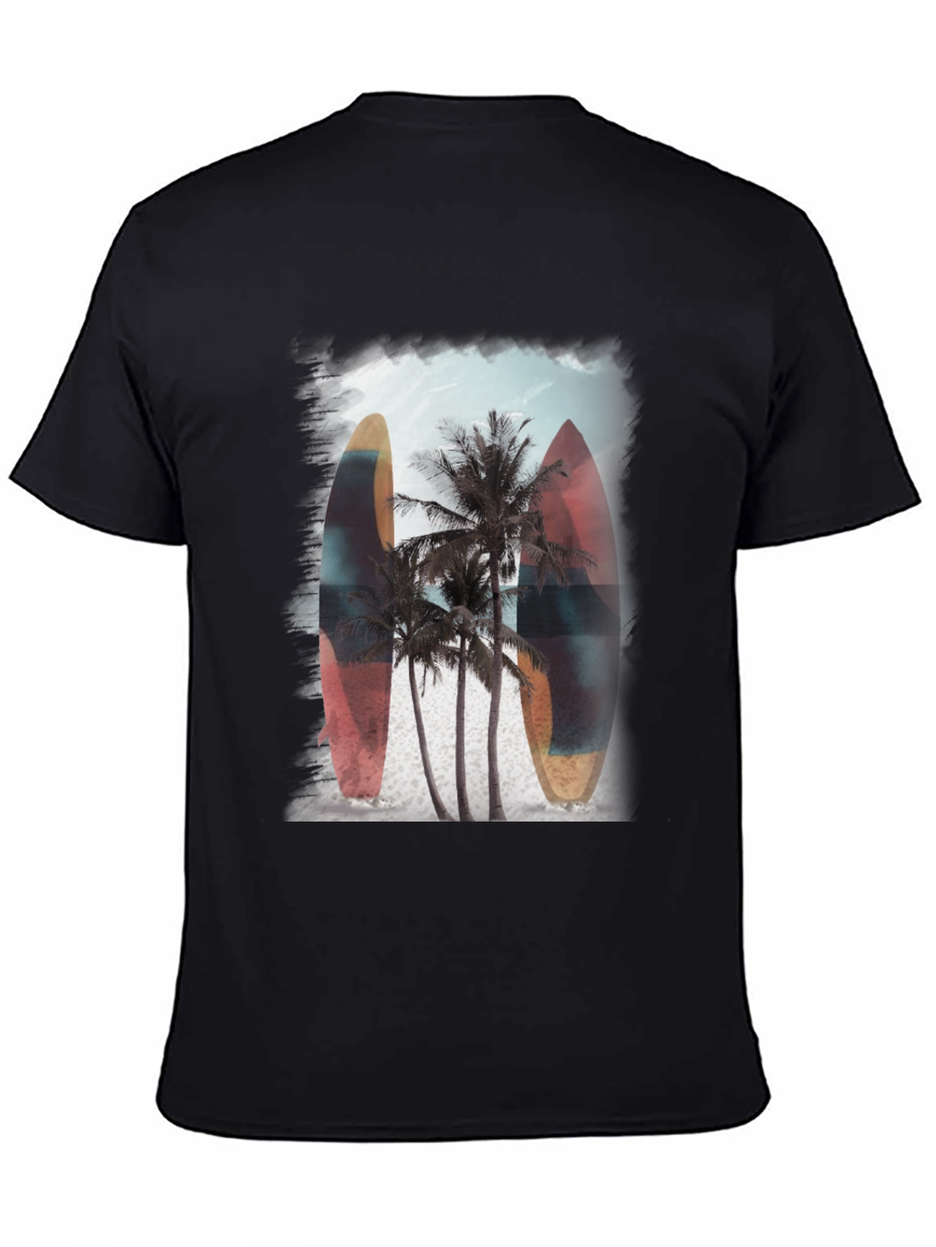 Surfboard Palm Tree Graphic Tee - Tropical Vibe