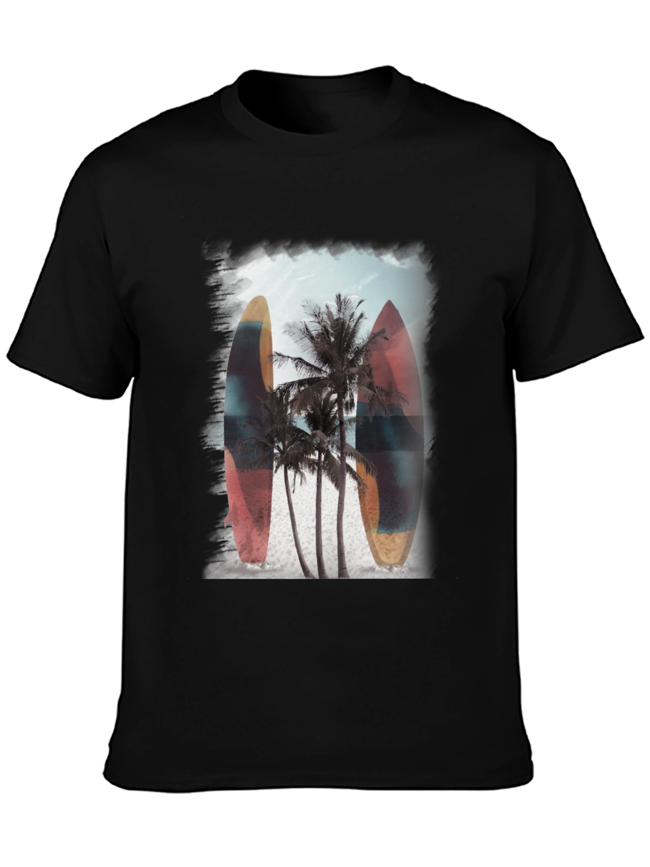 Surfboard Palm Tree Graphic Tee - Tropical Vibe