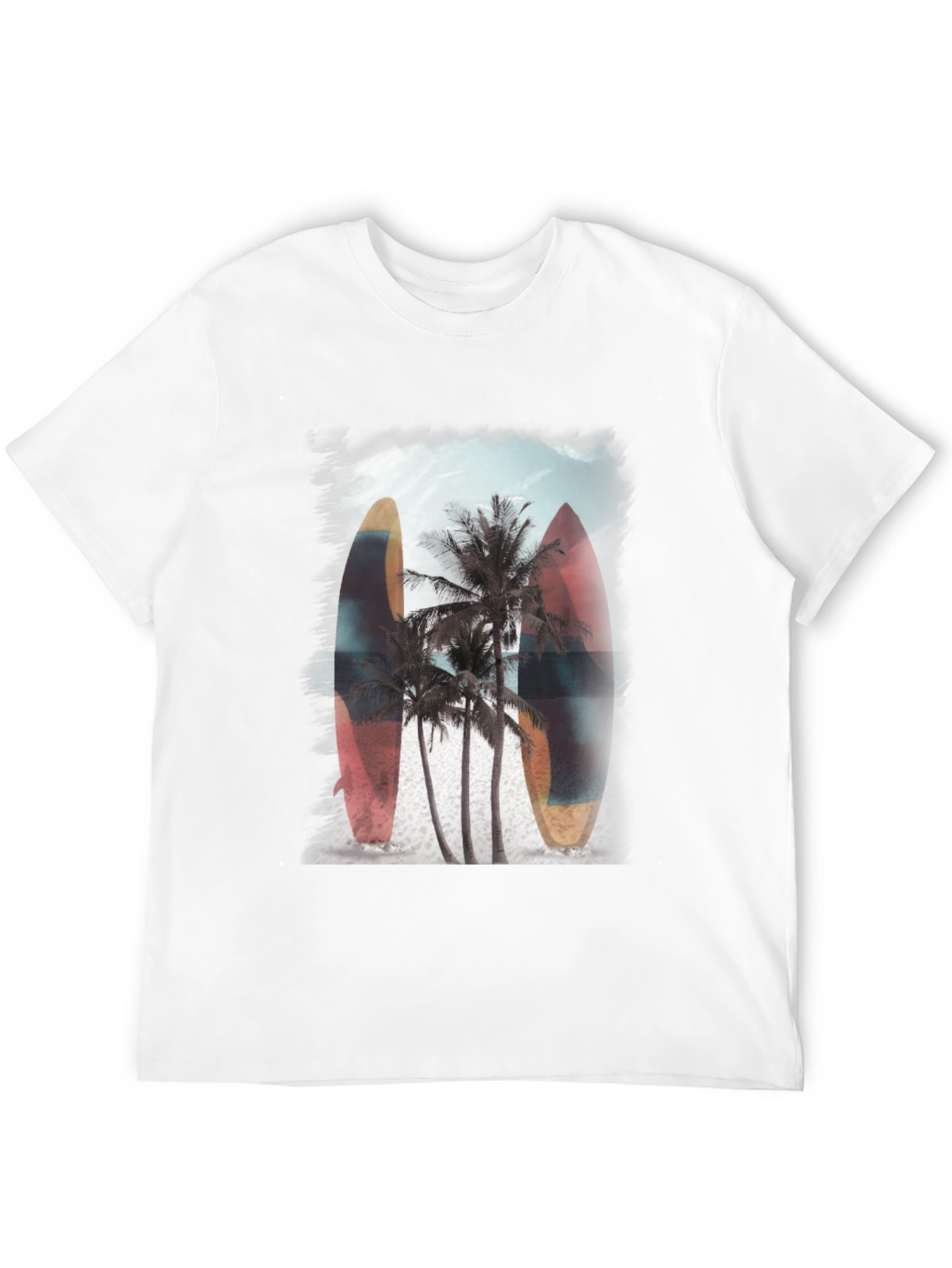 Surfboard Palm Tree Graphic Tee - Tropical Vibe