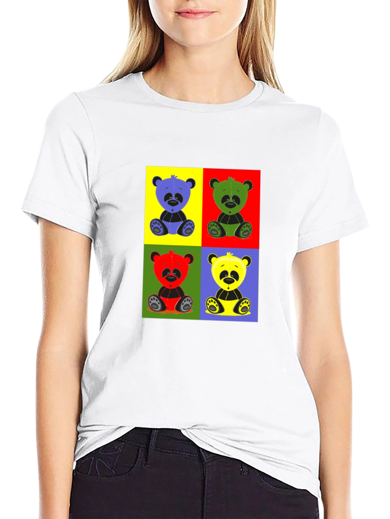 Pop Art Panda Graphic T-Shirt - Black