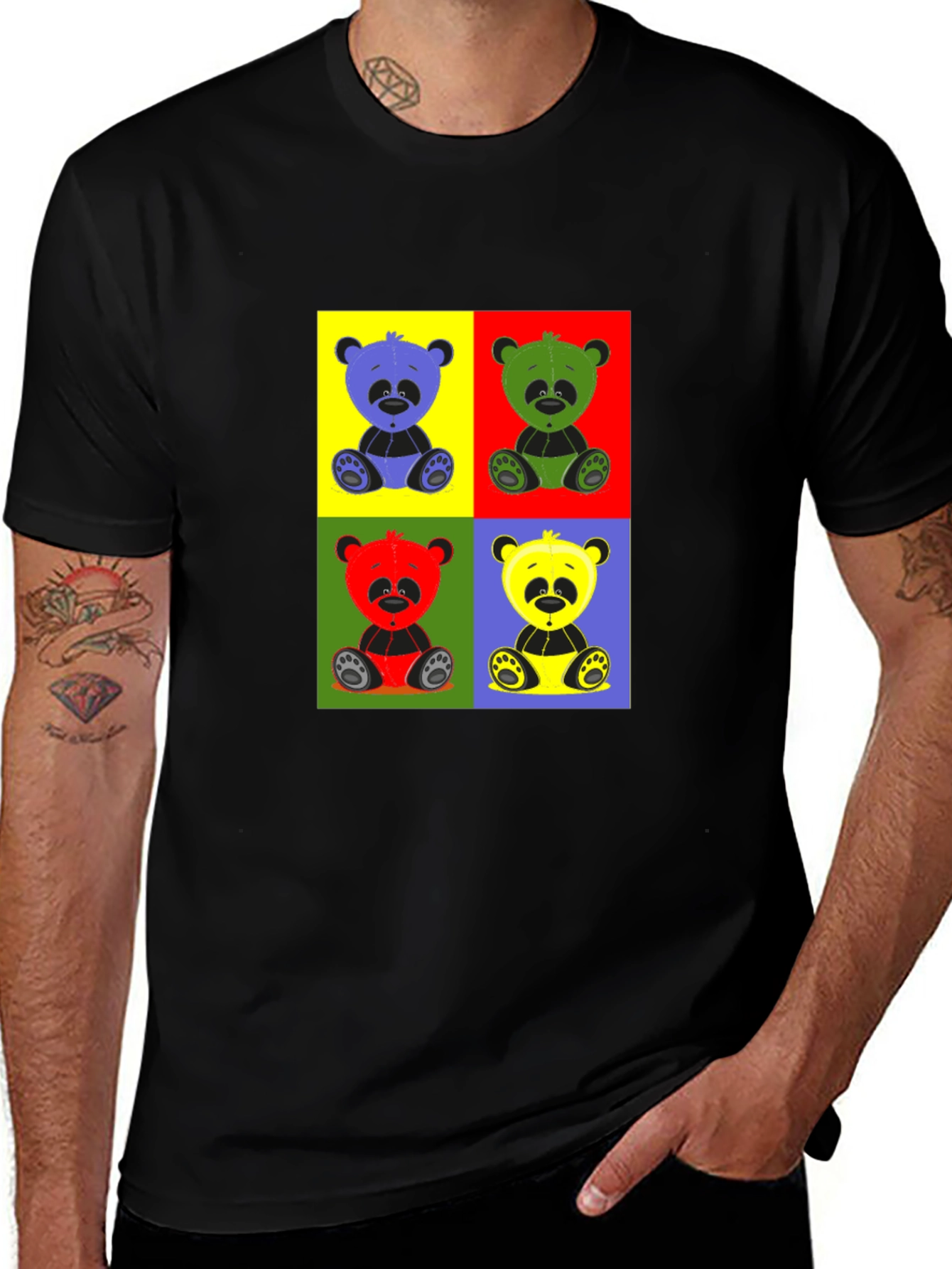 Pop Art Panda Graphic T-Shirt - Black