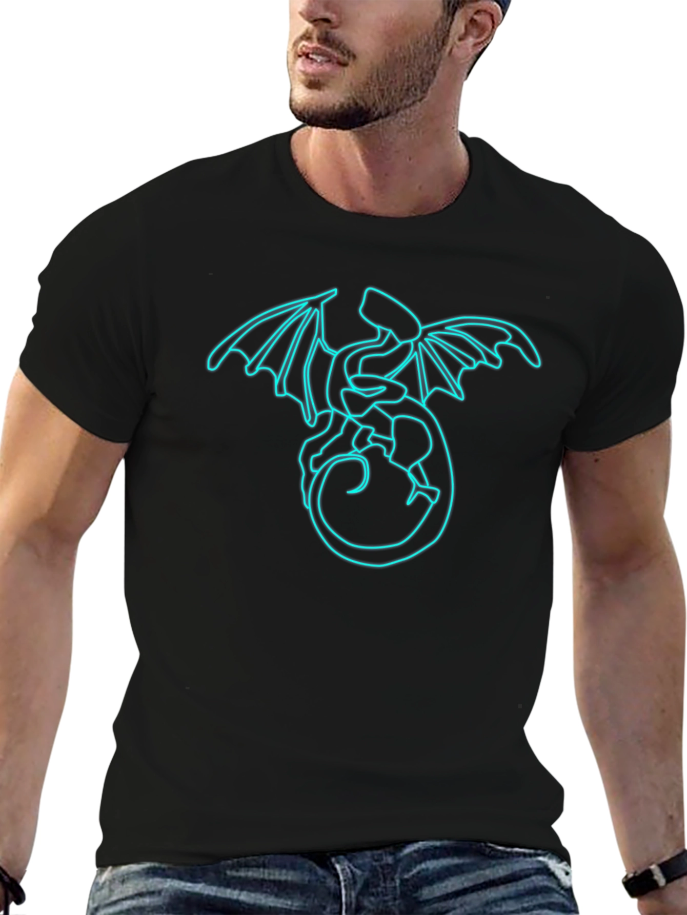 Neon Dragon Graphic Tee - Mens Black T-Shirt