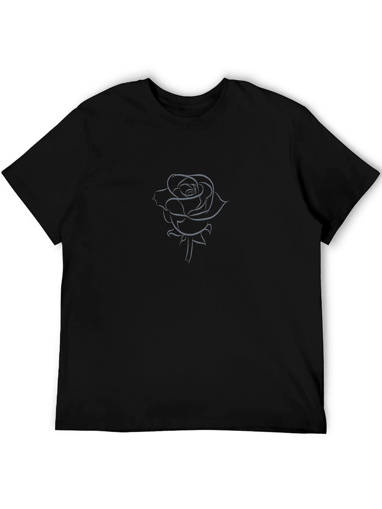 Black T-Shirt with Rose Design