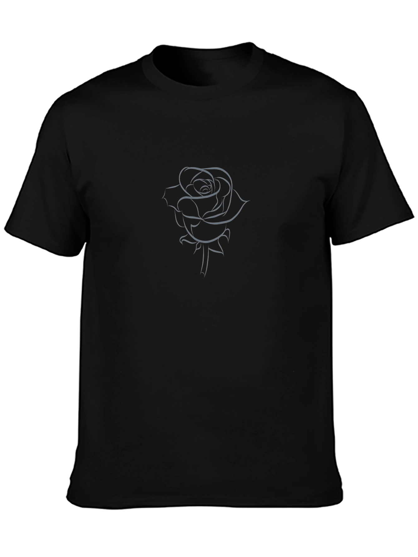 Black T-Shirt with Rose Design
