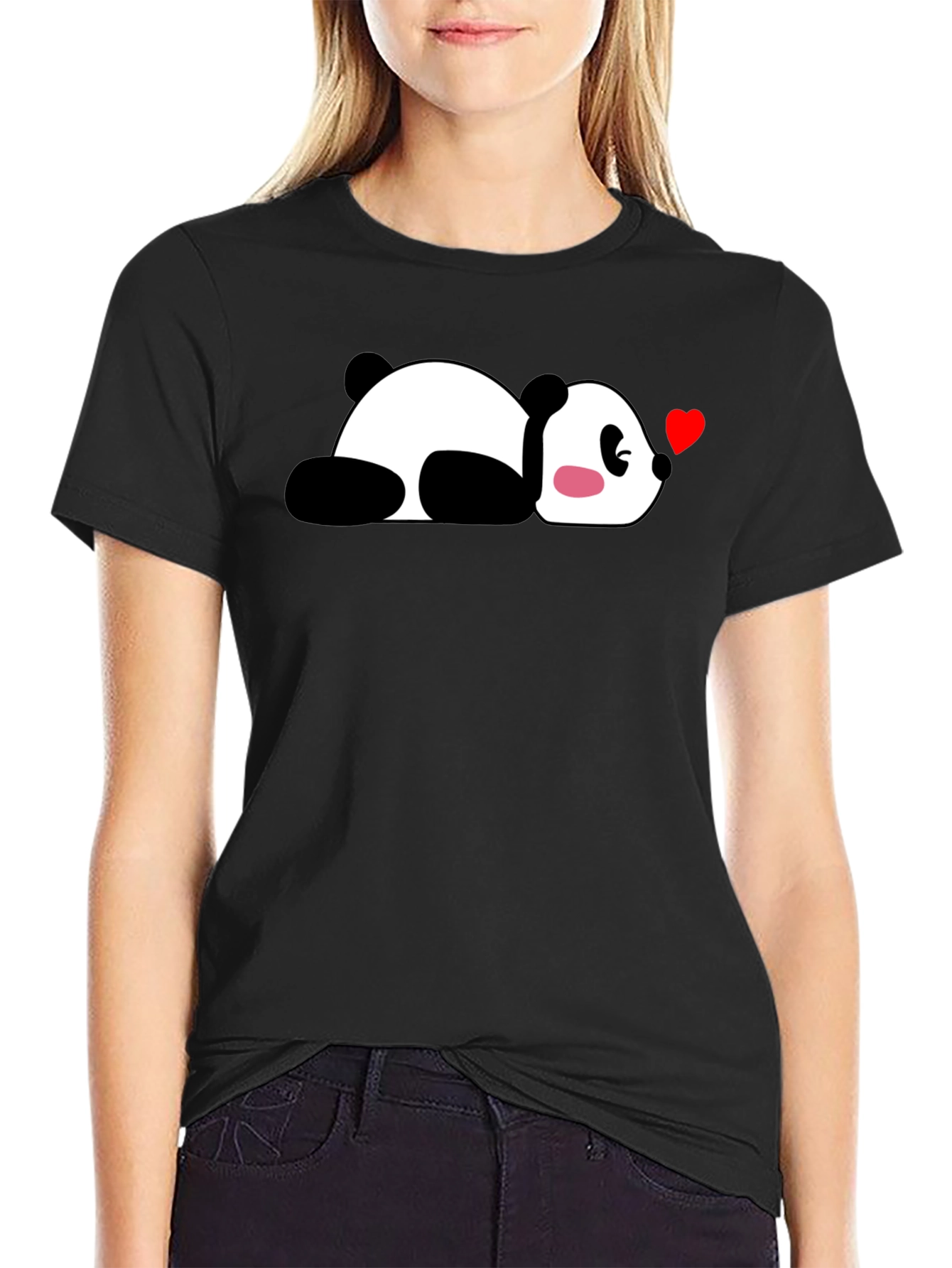 Cute Panda Heart T-Shirt - Casual Black Tee