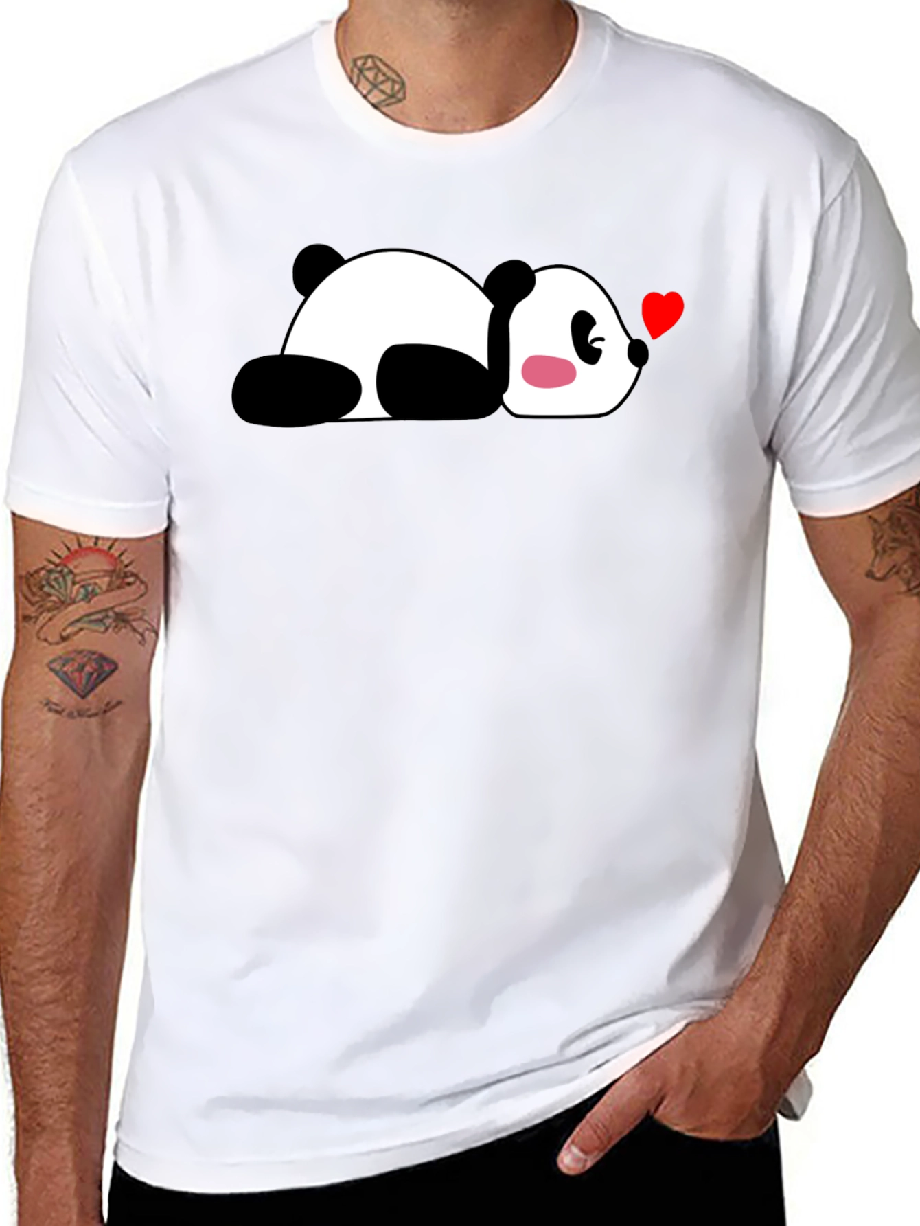 Cute Panda Heart T-Shirt - Casual Black Tee