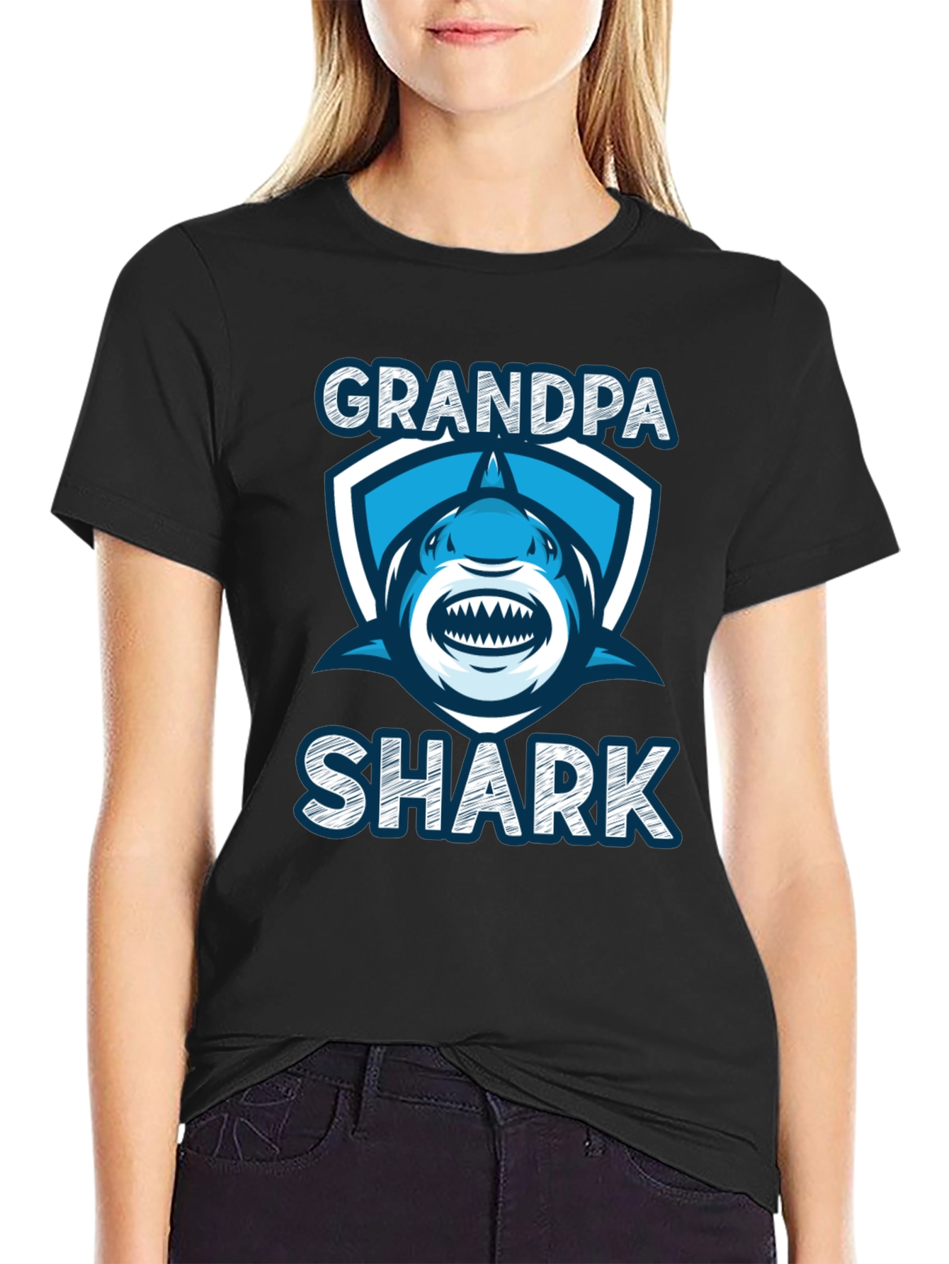 Grandpa Shark Graphic Tee - Black Cotton T-Shirt
