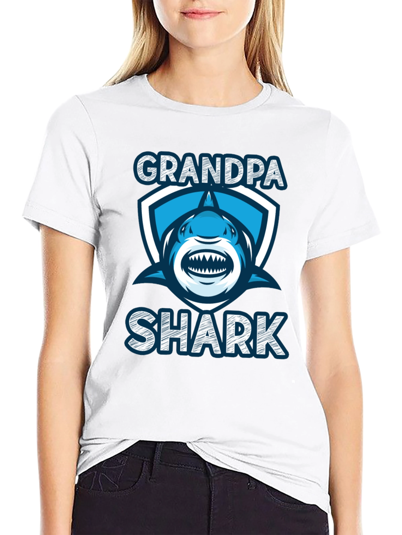 Grandpa Shark Graphic Tee - Black Cotton T-Shirt