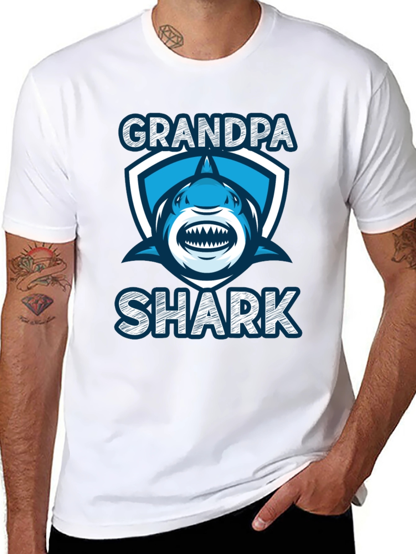 Grandpa Shark Graphic Tee - Black Cotton T-Shirt