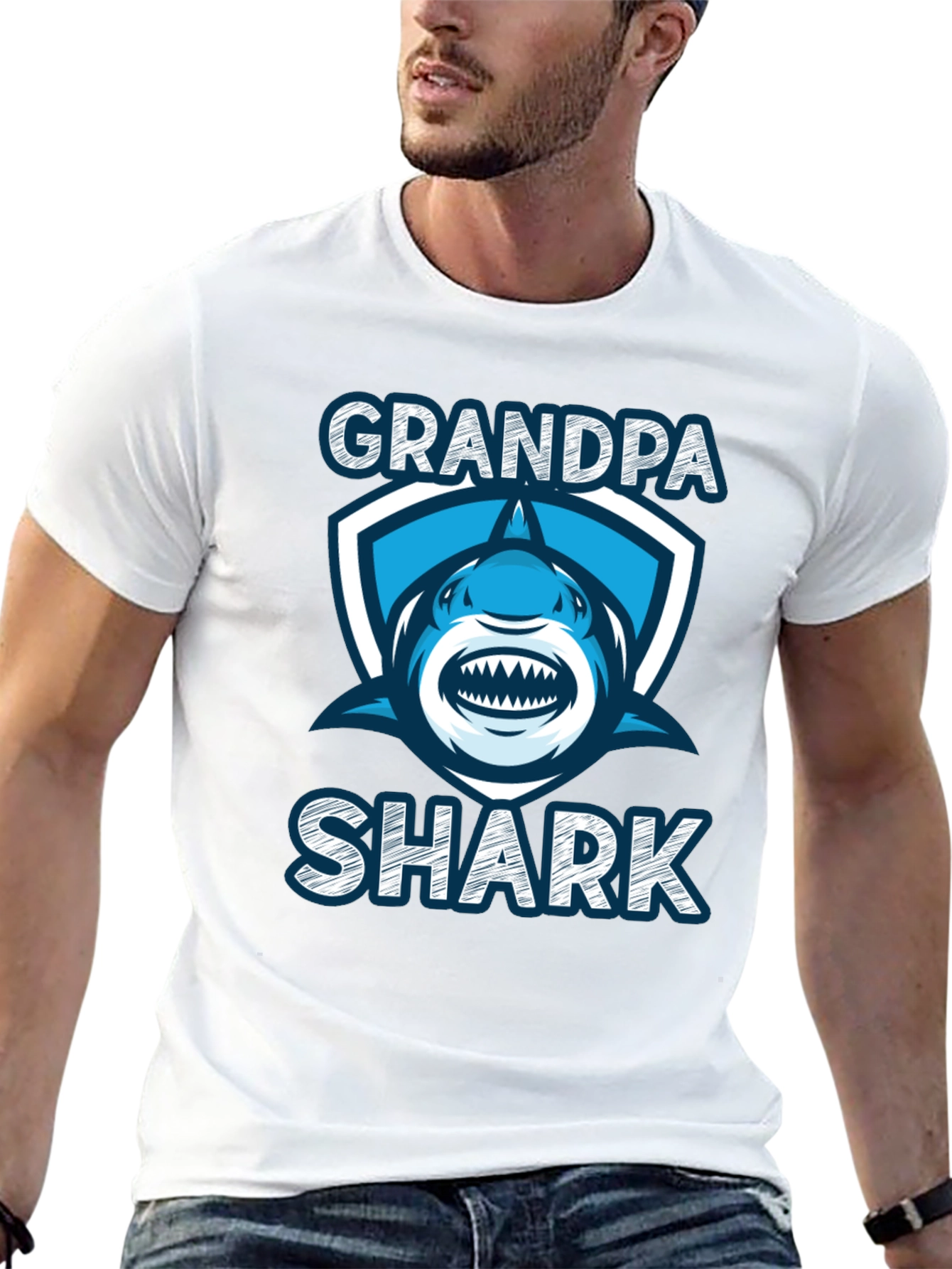 Grandpa Shark Graphic Tee - Black Cotton T-Shirt