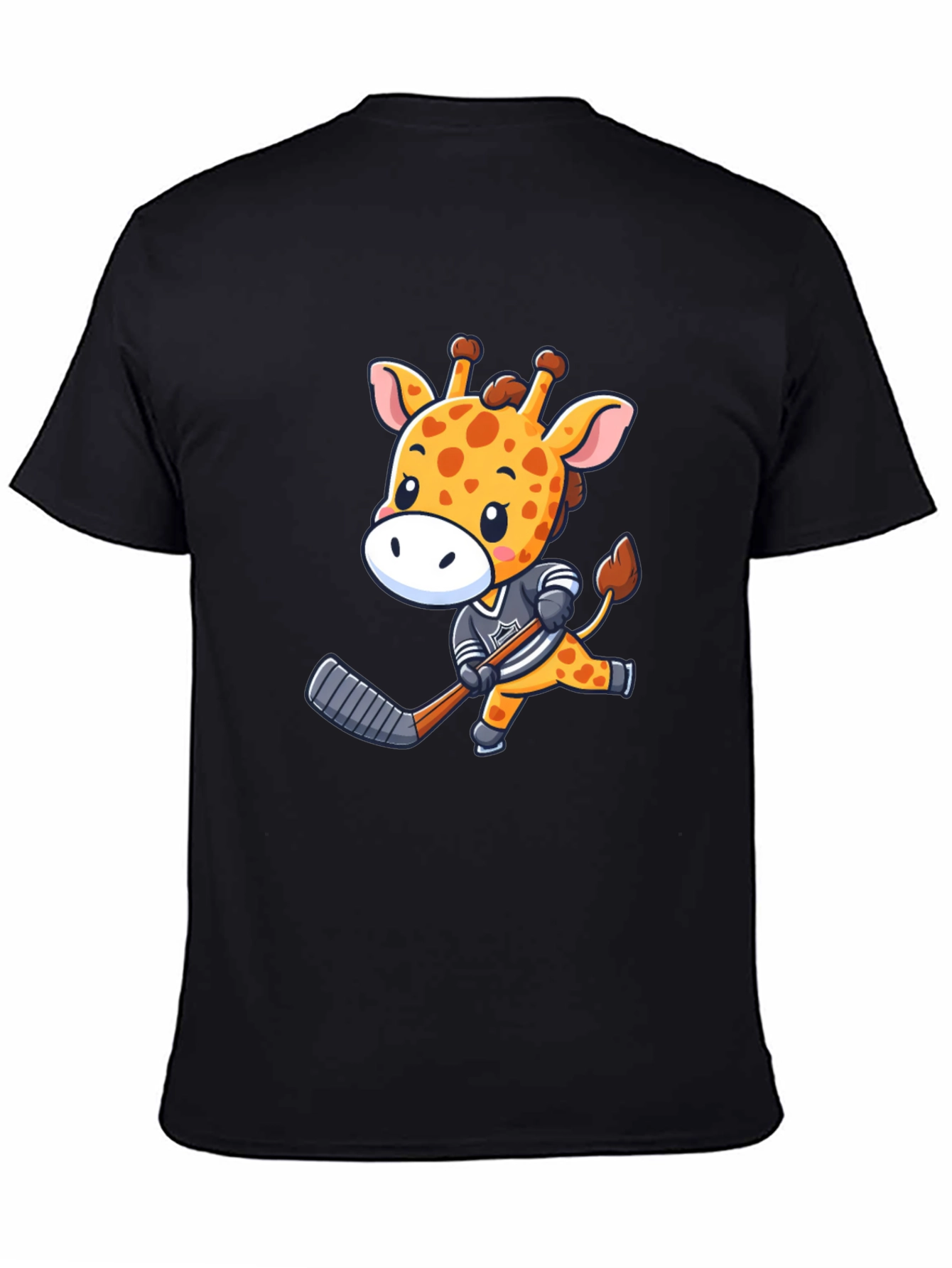 Giraffe Hockey Player Black T-Shirt