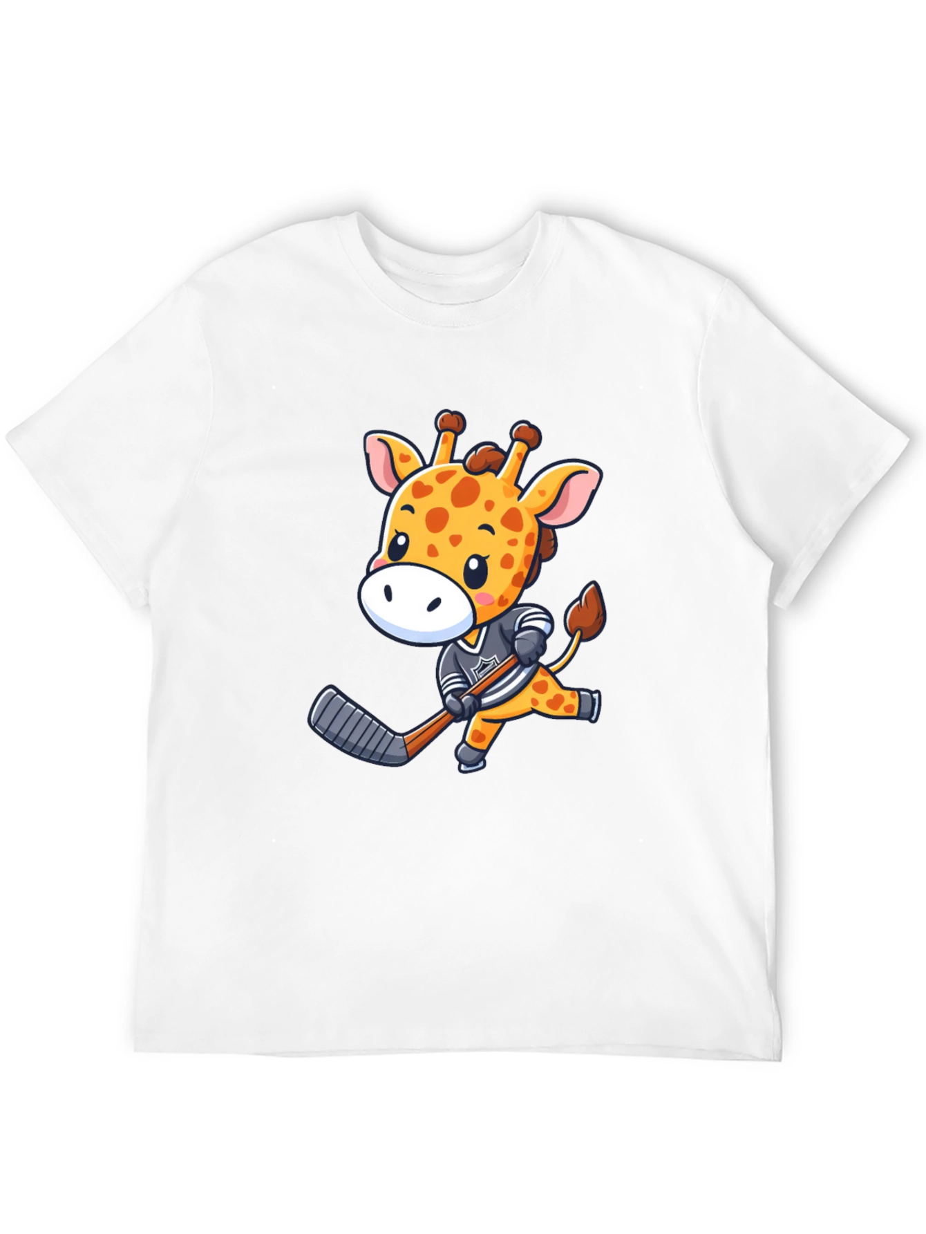 Giraffe Hockey Player Black T-Shirt