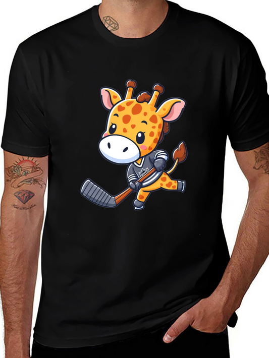 Giraffe Hockey Player Black T-Shirt