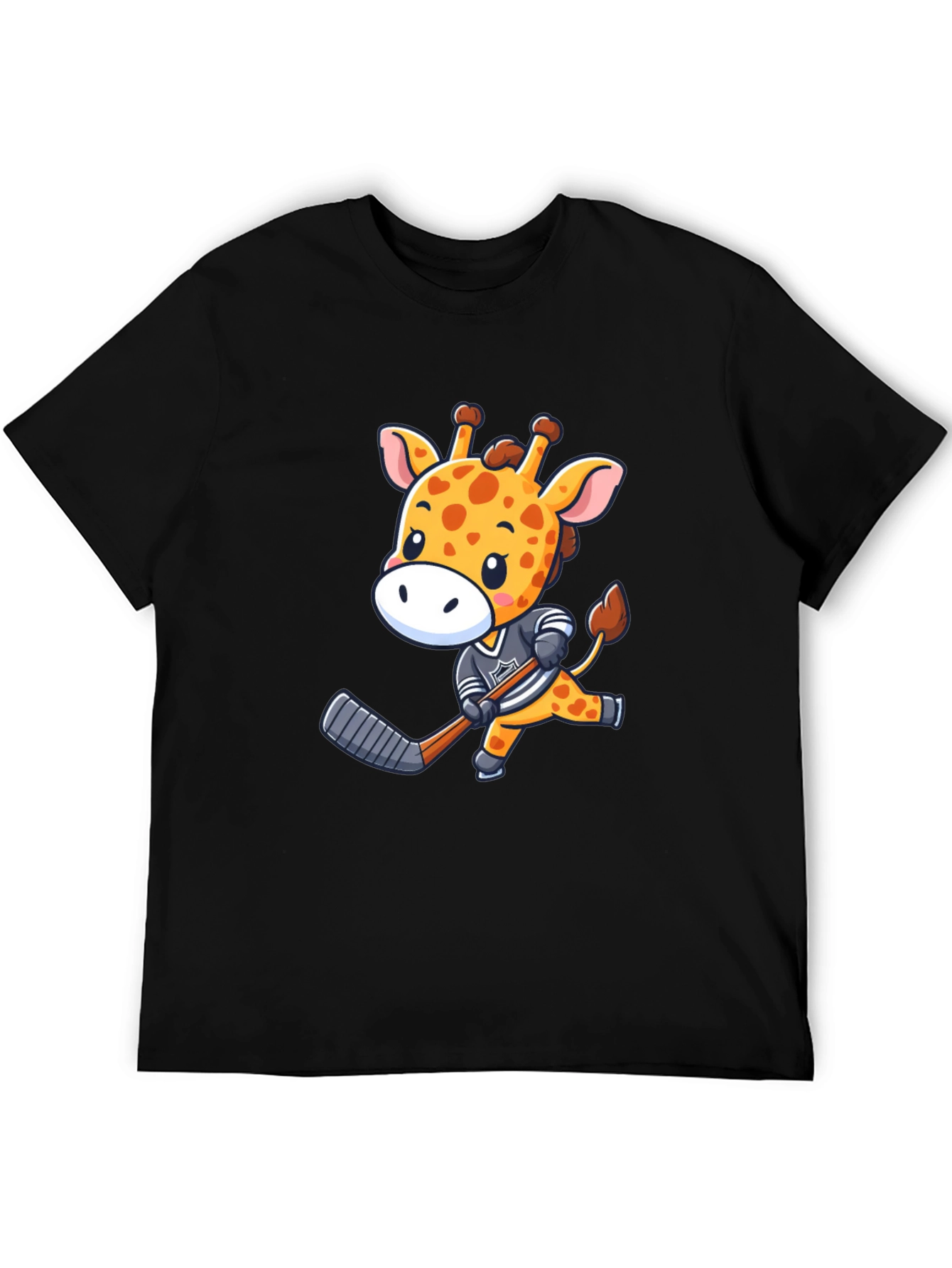 Giraffe Hockey Player Black T-Shirt