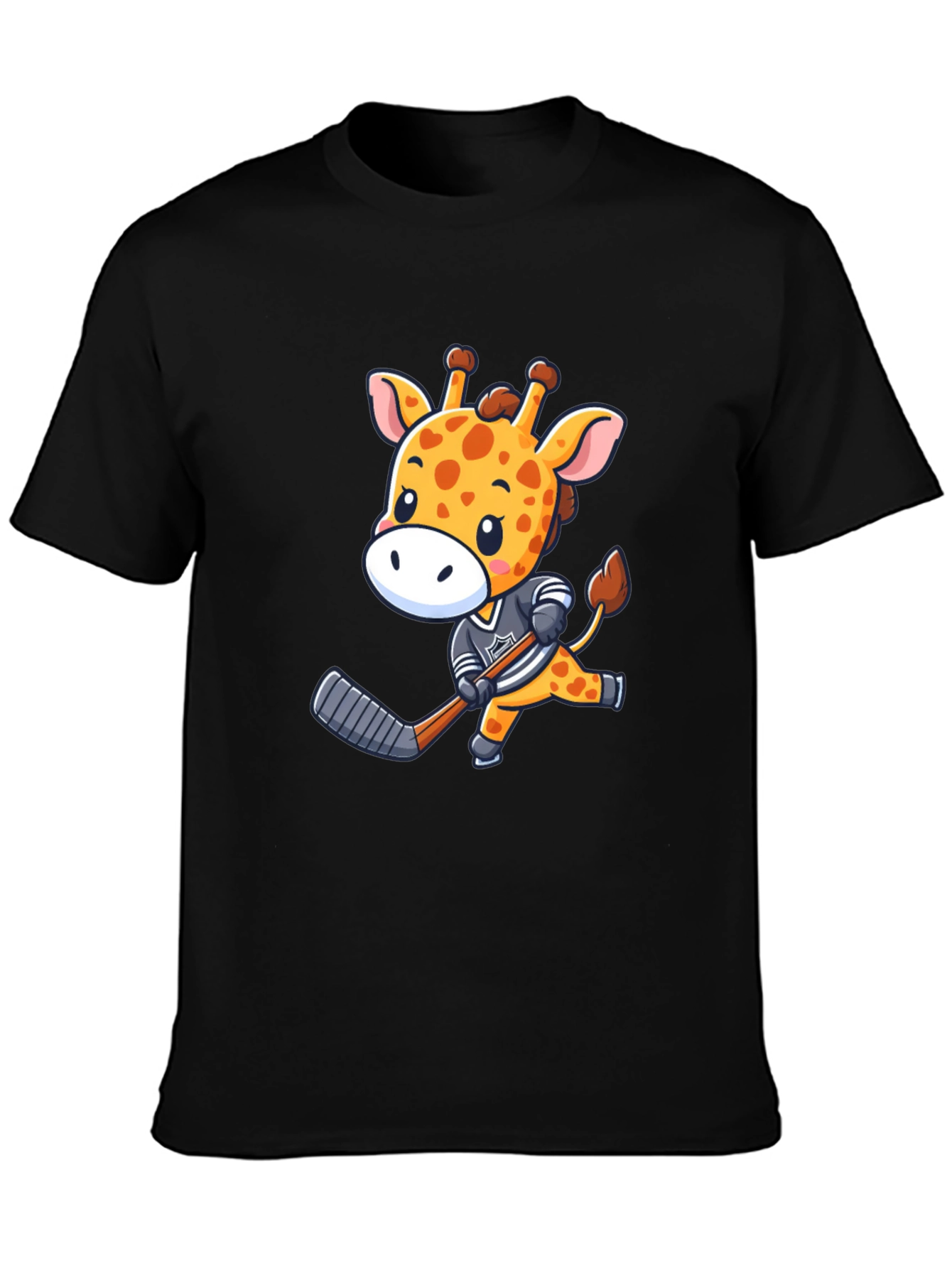 Giraffe Hockey Player Black T-Shirt