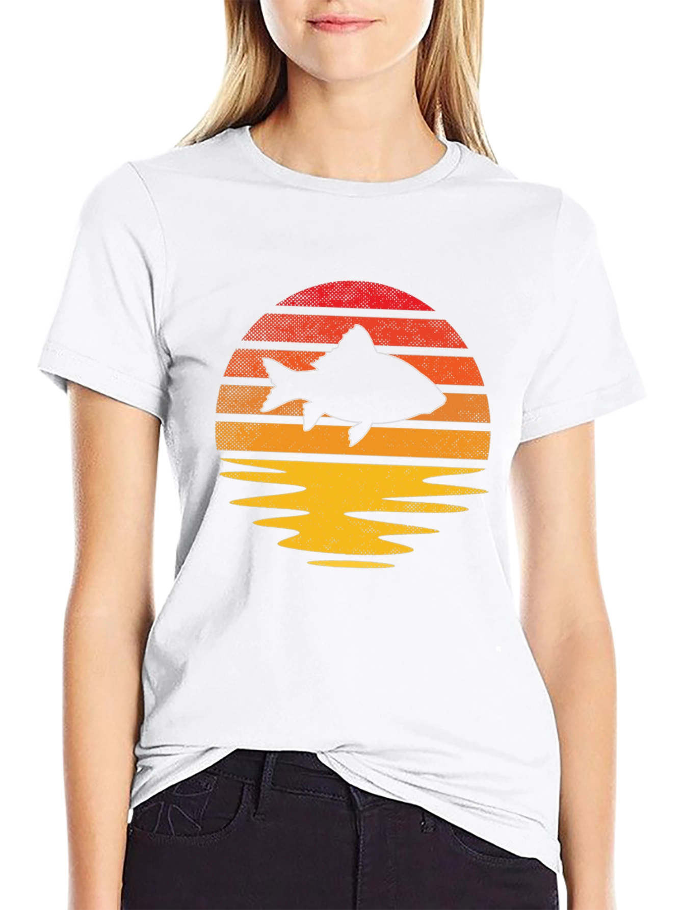Sunset Fish Graphic Tee - Unique Black T-Shirt