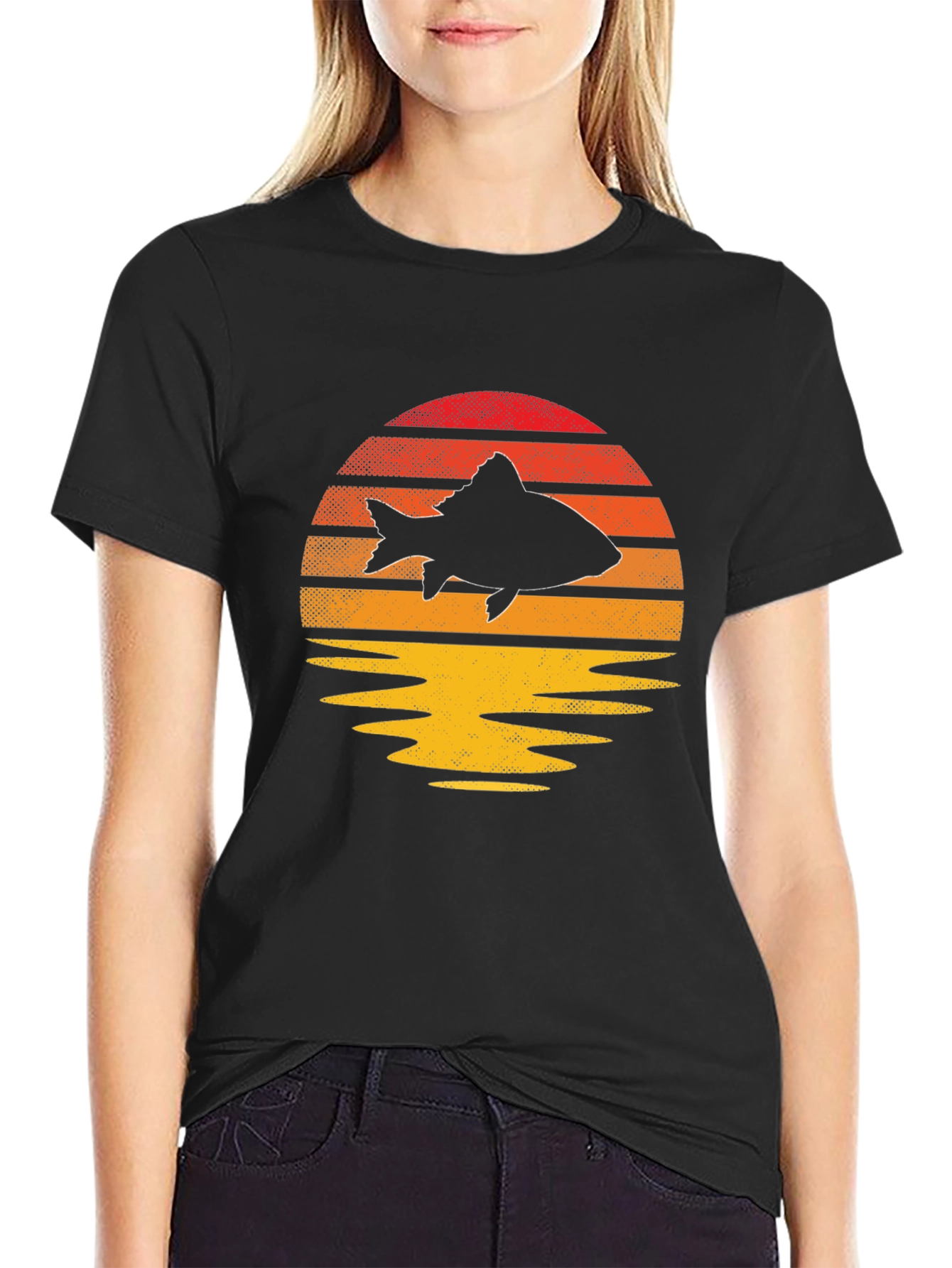 Sunset Fish Graphic Tee - Unique Black T-Shirt