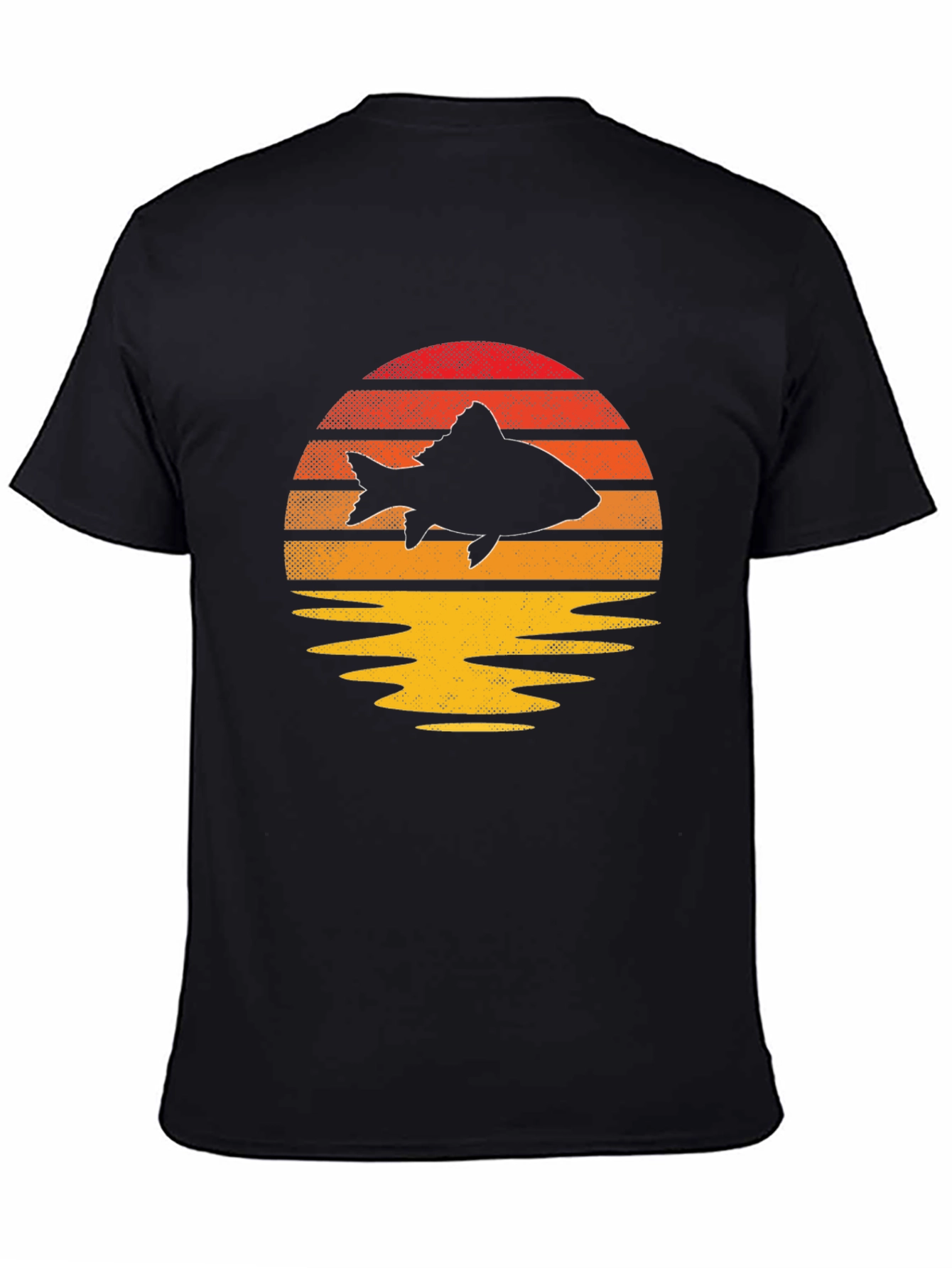 Sunset Fish Graphic Tee - Unique Black T-Shirt