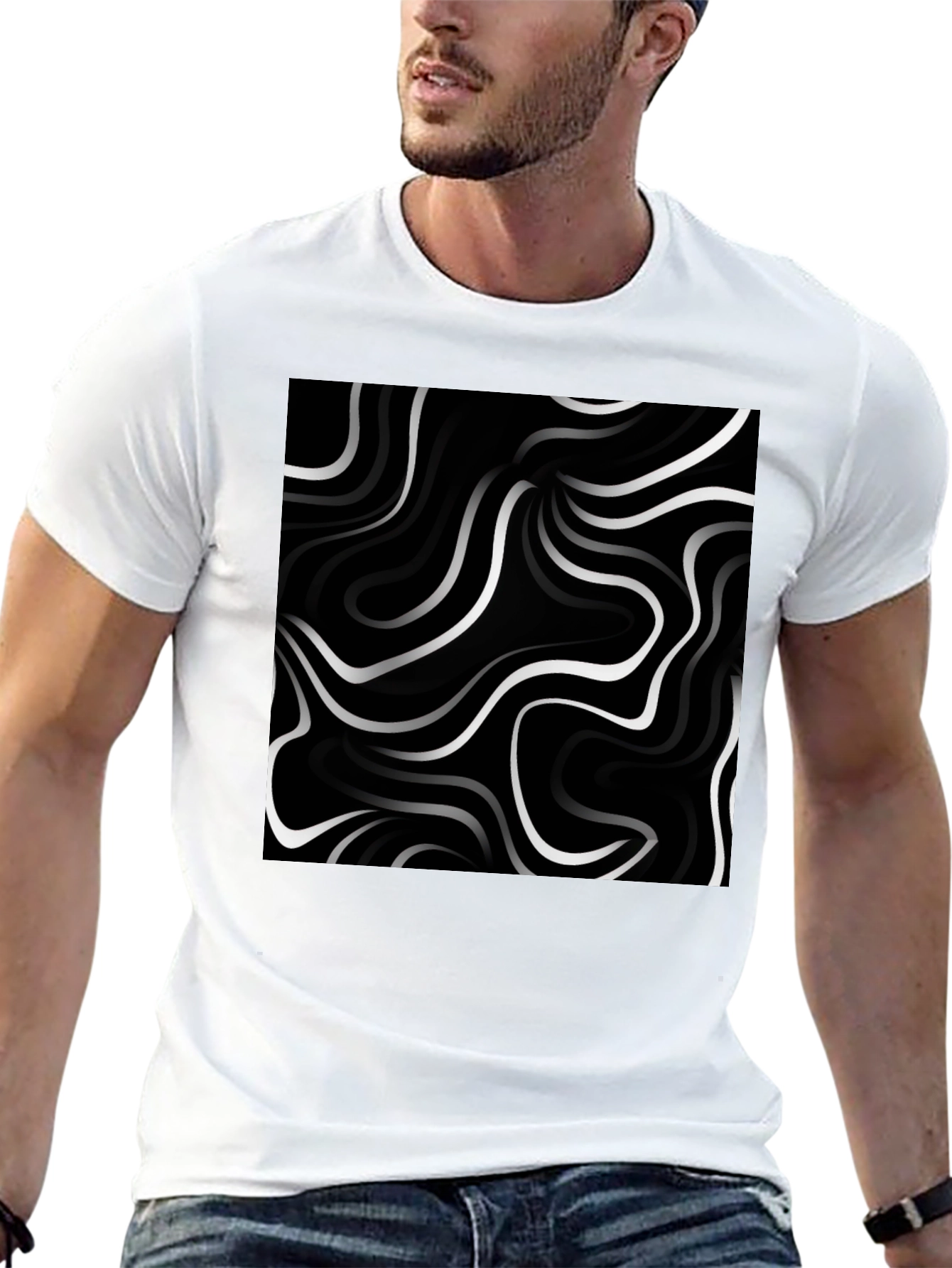 Abstract Swirl Graphic Tee - Modern Black T-Shirt