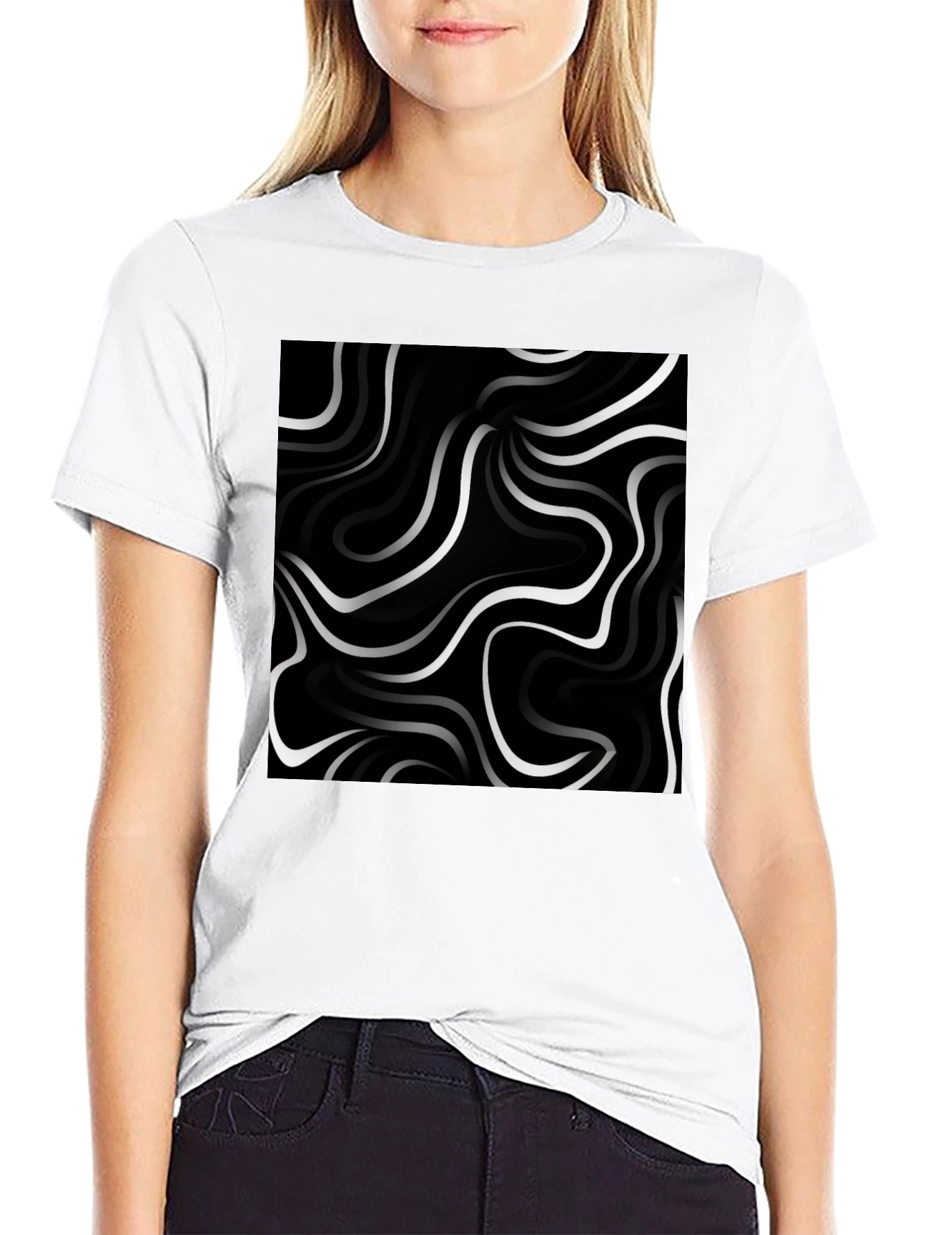 Abstract Swirl Graphic Tee - Modern Black T-Shirt