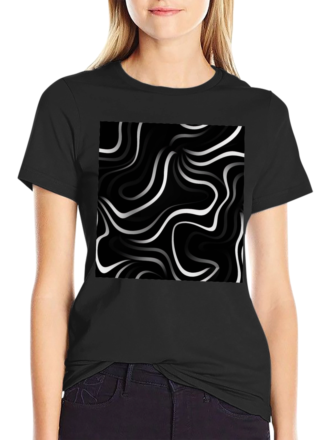 Abstract Swirl Graphic Tee - Modern Black T-Shirt