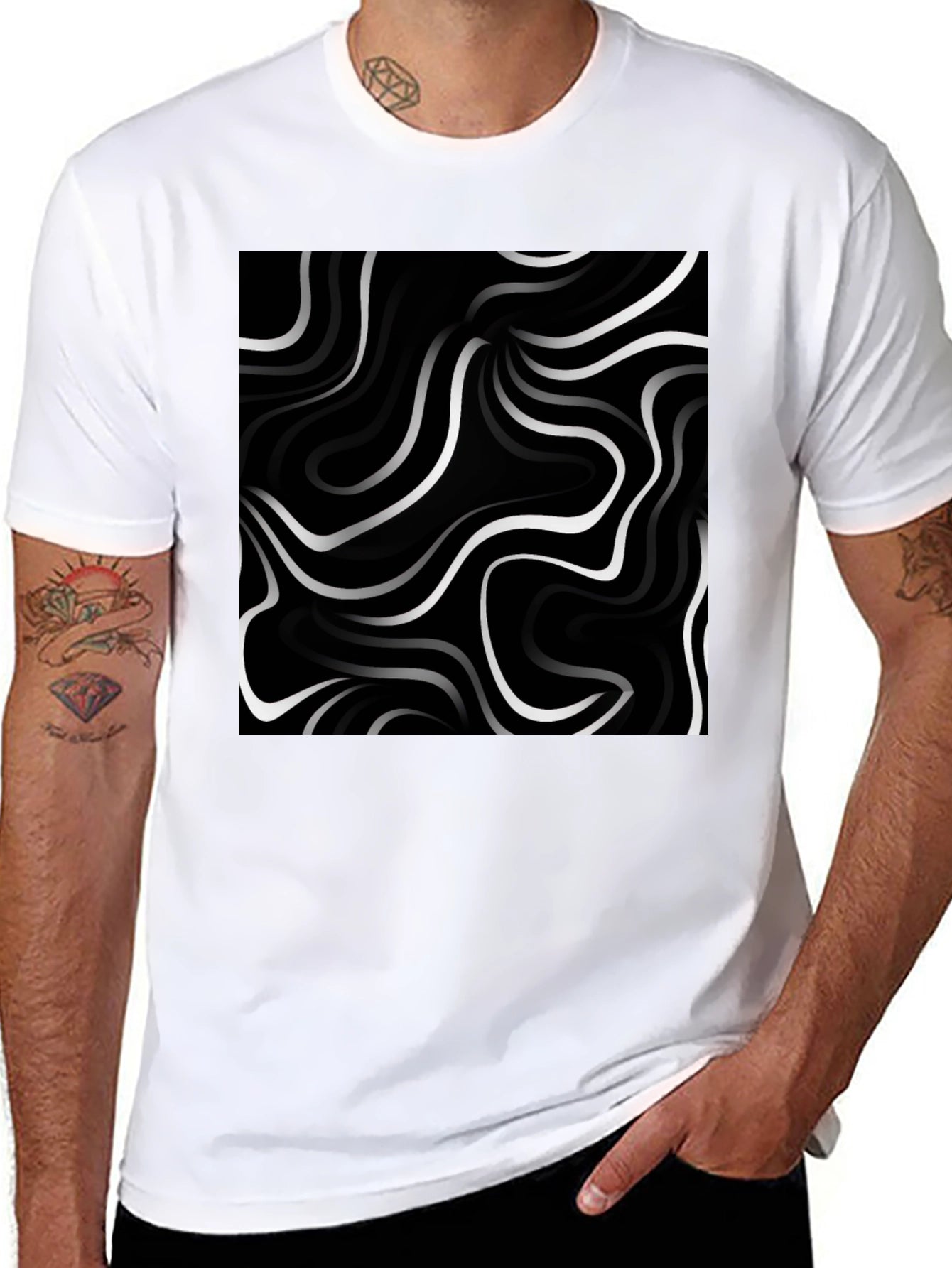 Abstract Swirl Graphic Tee - Modern Black T-Shirt