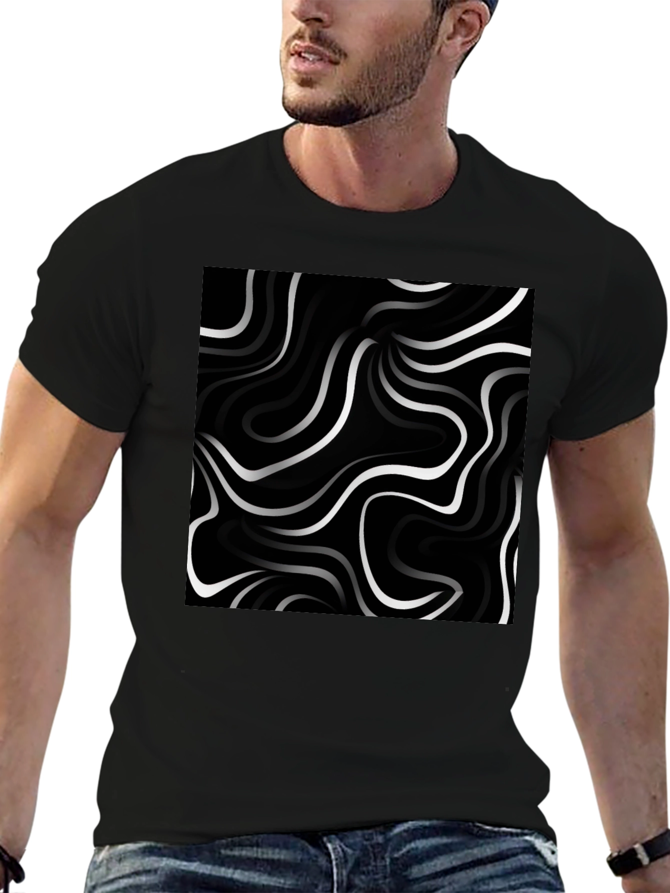 Abstract Swirl Graphic Tee - Modern Black T-Shirt