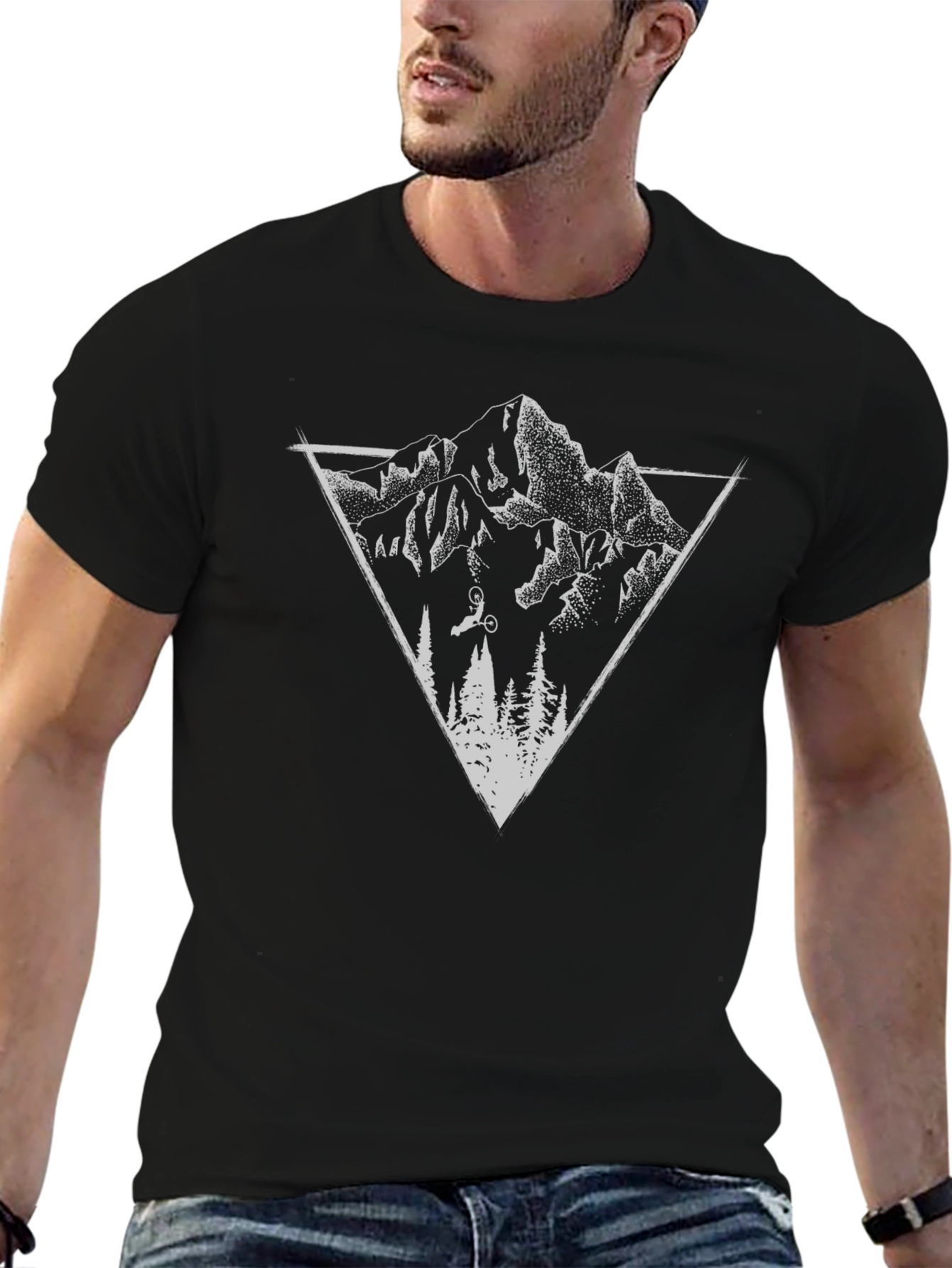 Mountain Biker Graphic Tee - Black Cotton Blend