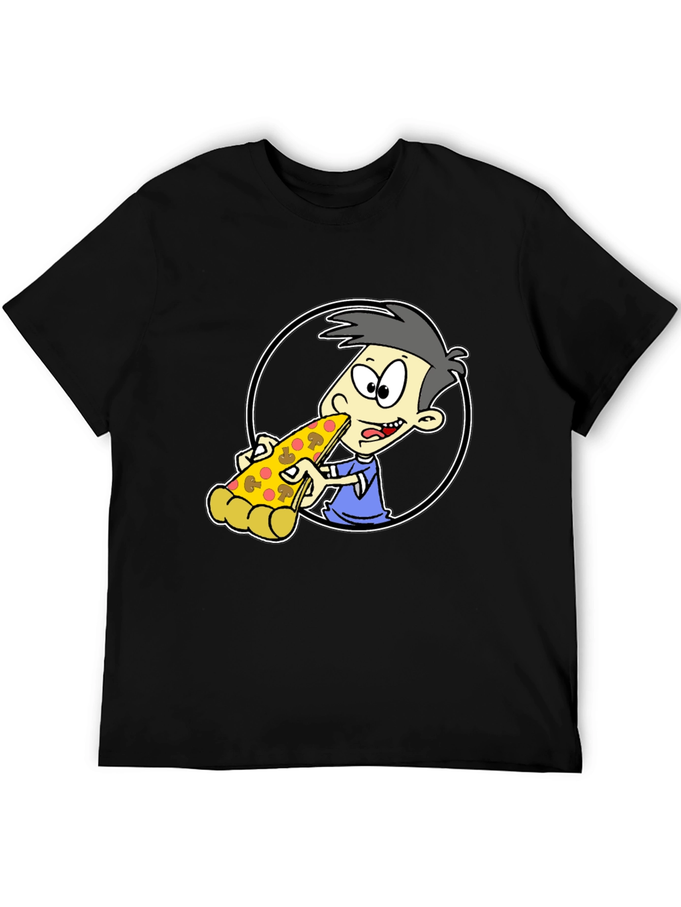 Pizza Lover Cartoon Graphic Tee - Black T-Shirt