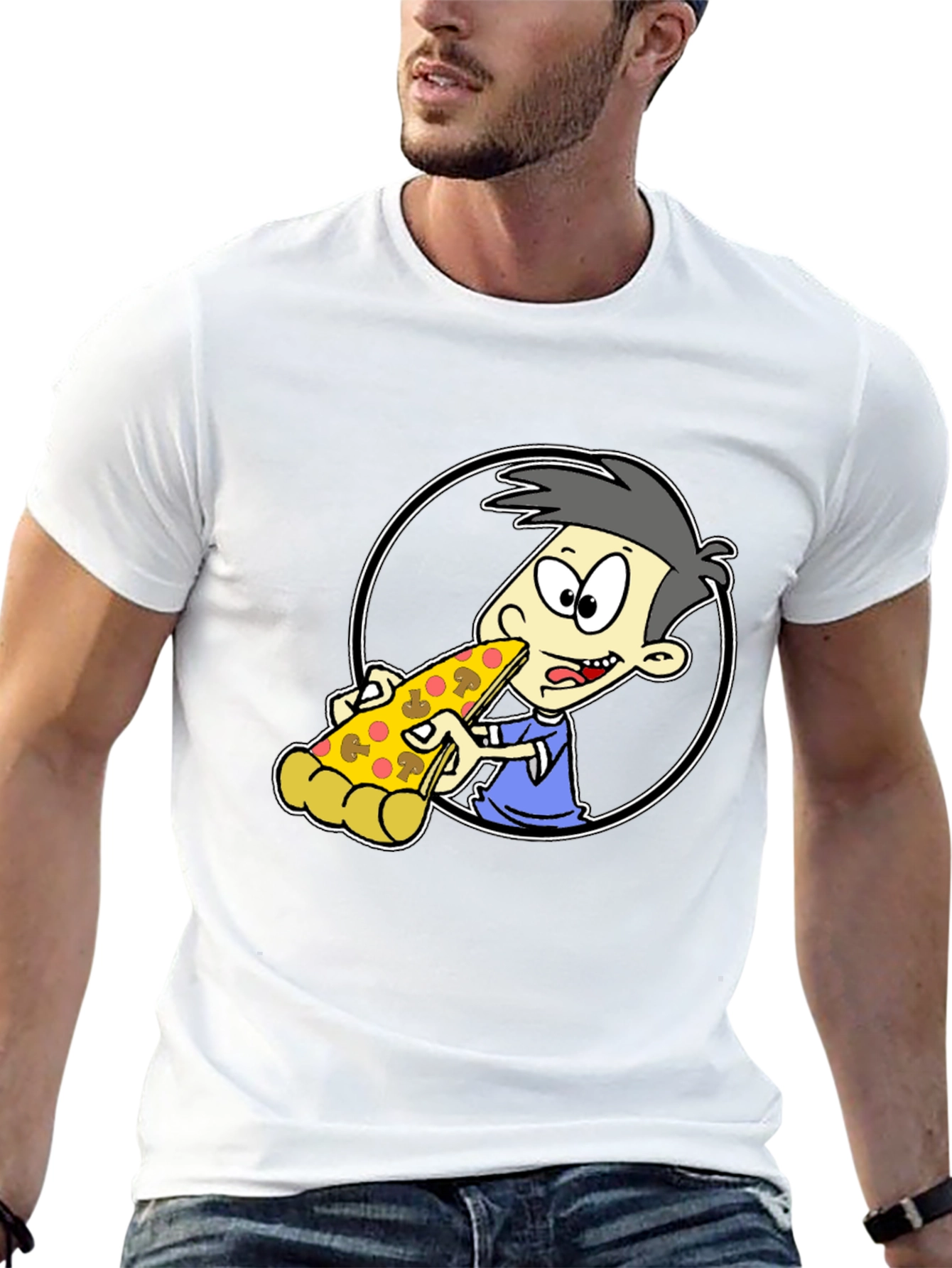Pizza Lover Cartoon Graphic Tee - Black T-Shirt
