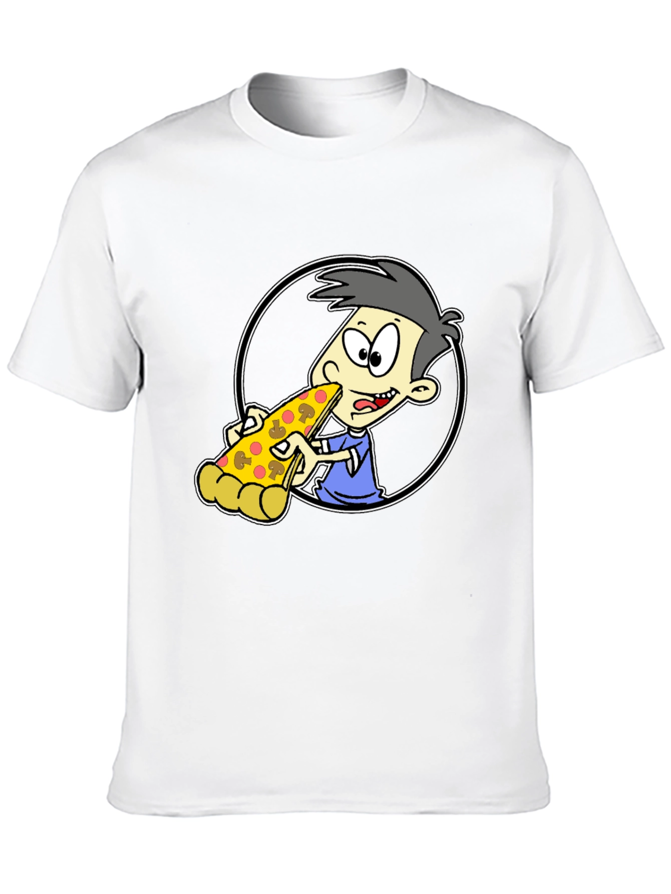 Pizza Lover Cartoon Graphic Tee - Black T-Shirt
