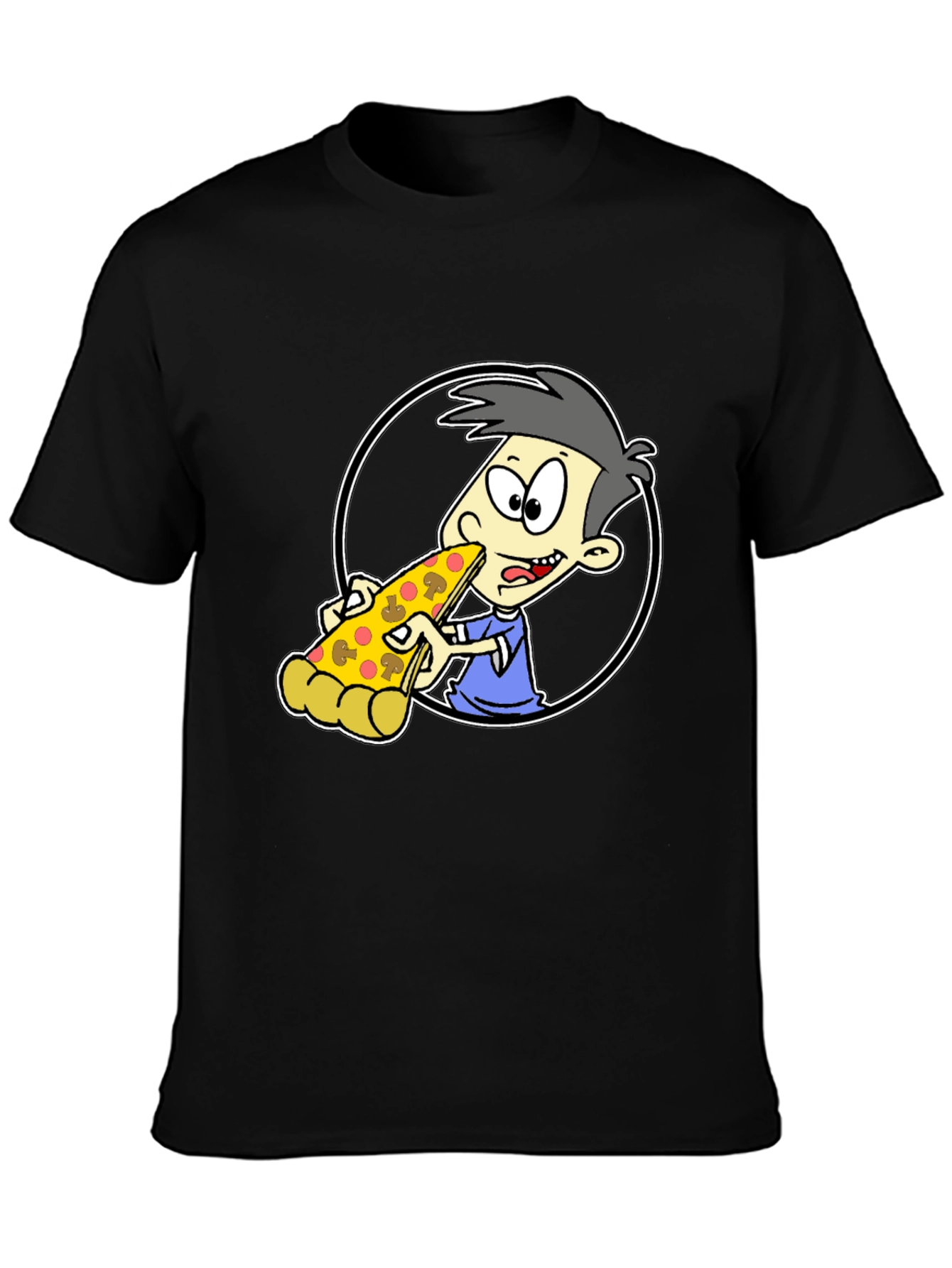Pizza Lover Cartoon Graphic Tee - Black T-Shirt
