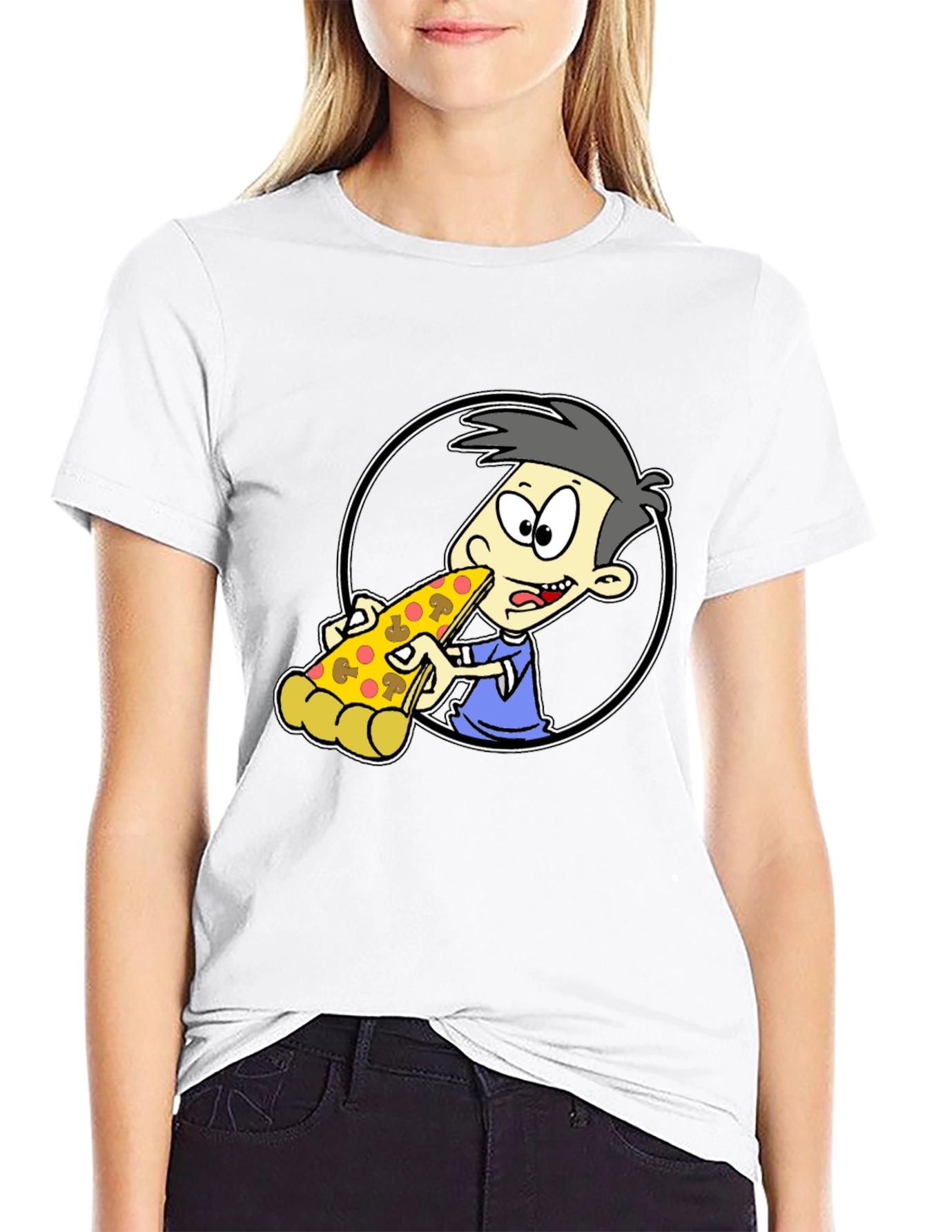 Pizza Lover Cartoon Graphic Tee - Black T-Shirt